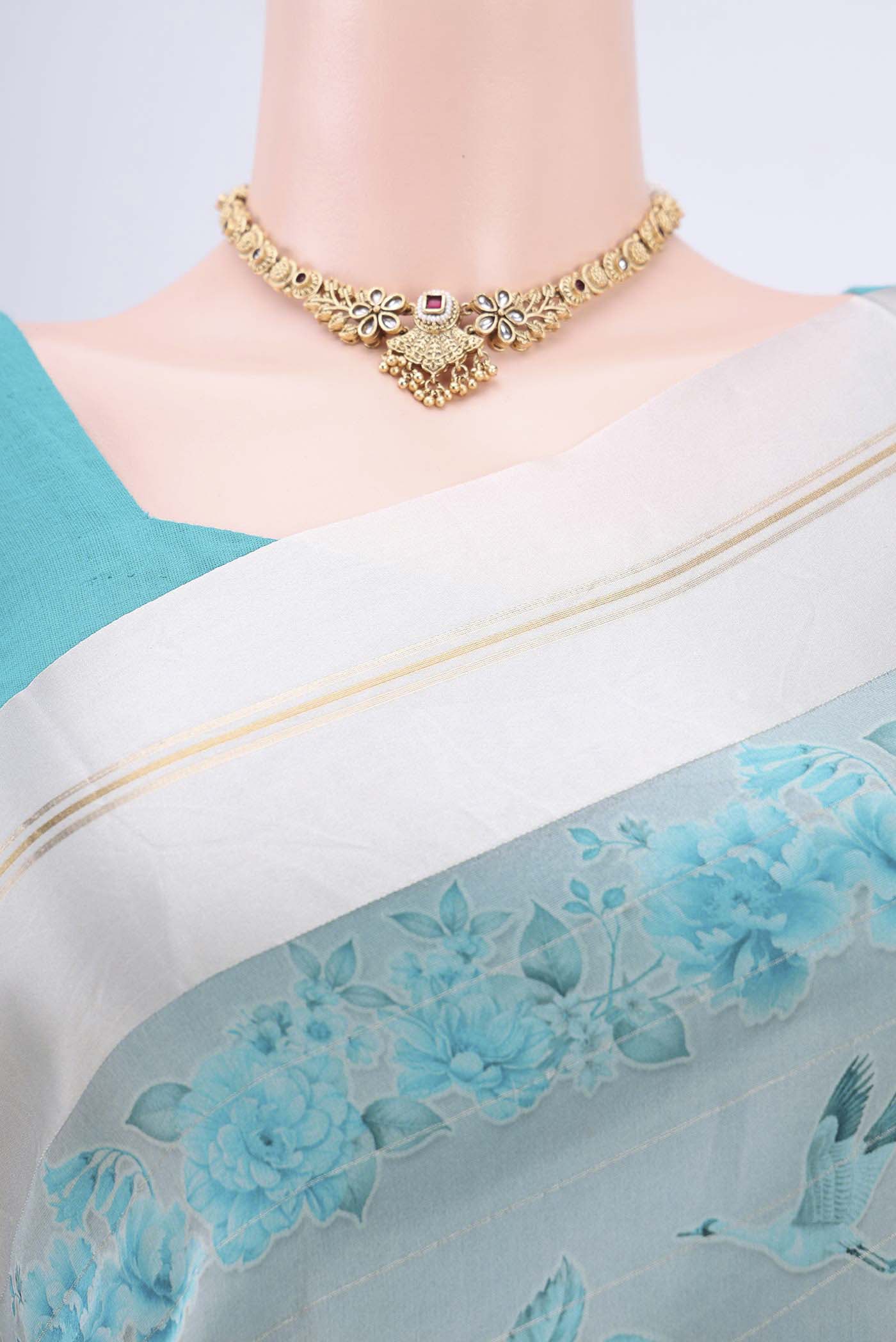 Beige Organza Silk Saree - Image 2