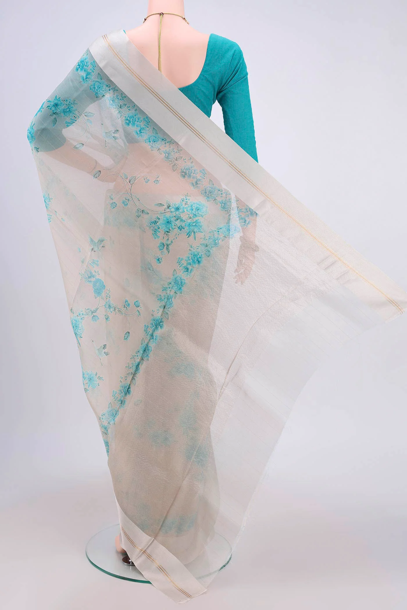 Beige Organza Silk Saree - Image 3