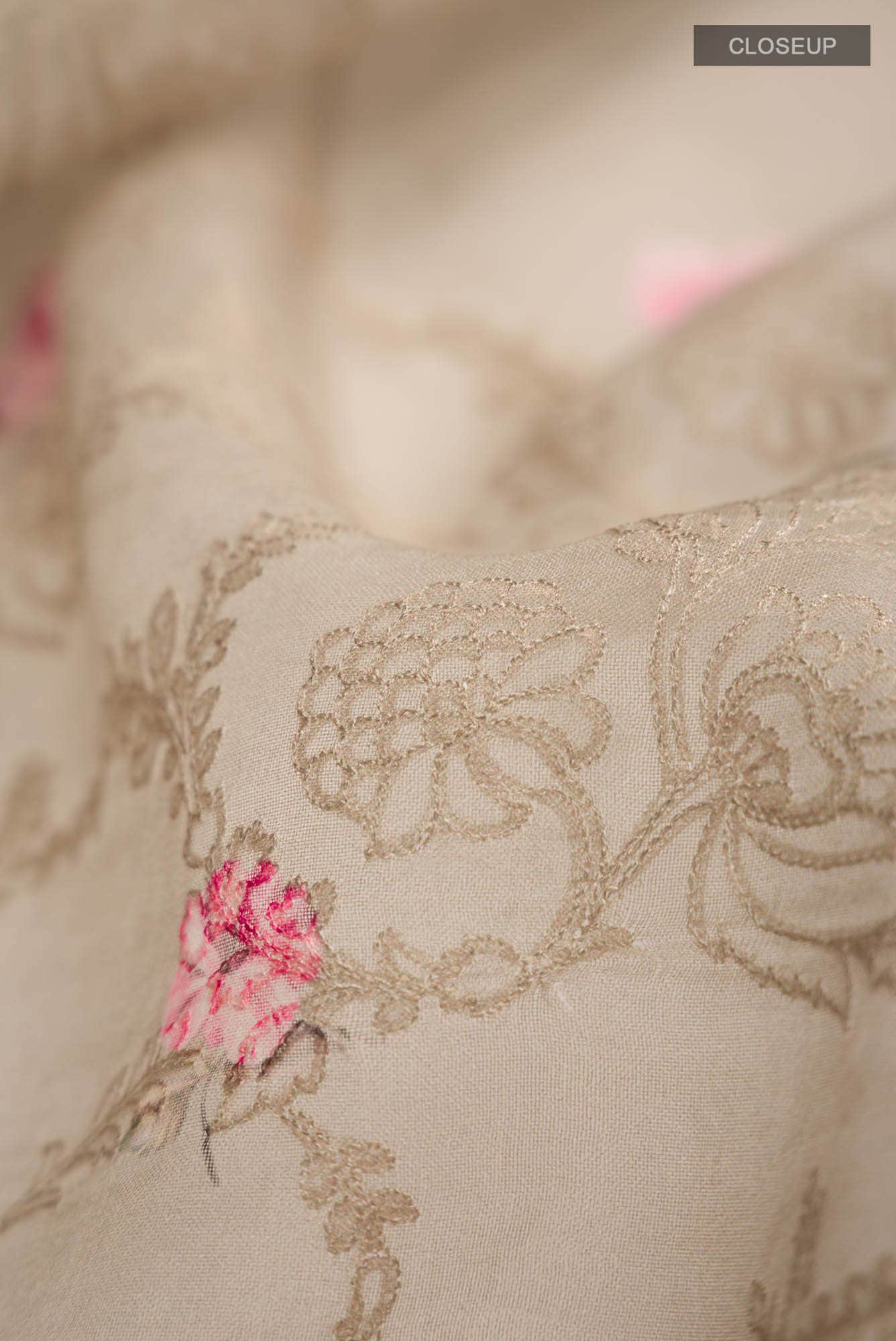 Beige Organza Silk Saree - Image 2