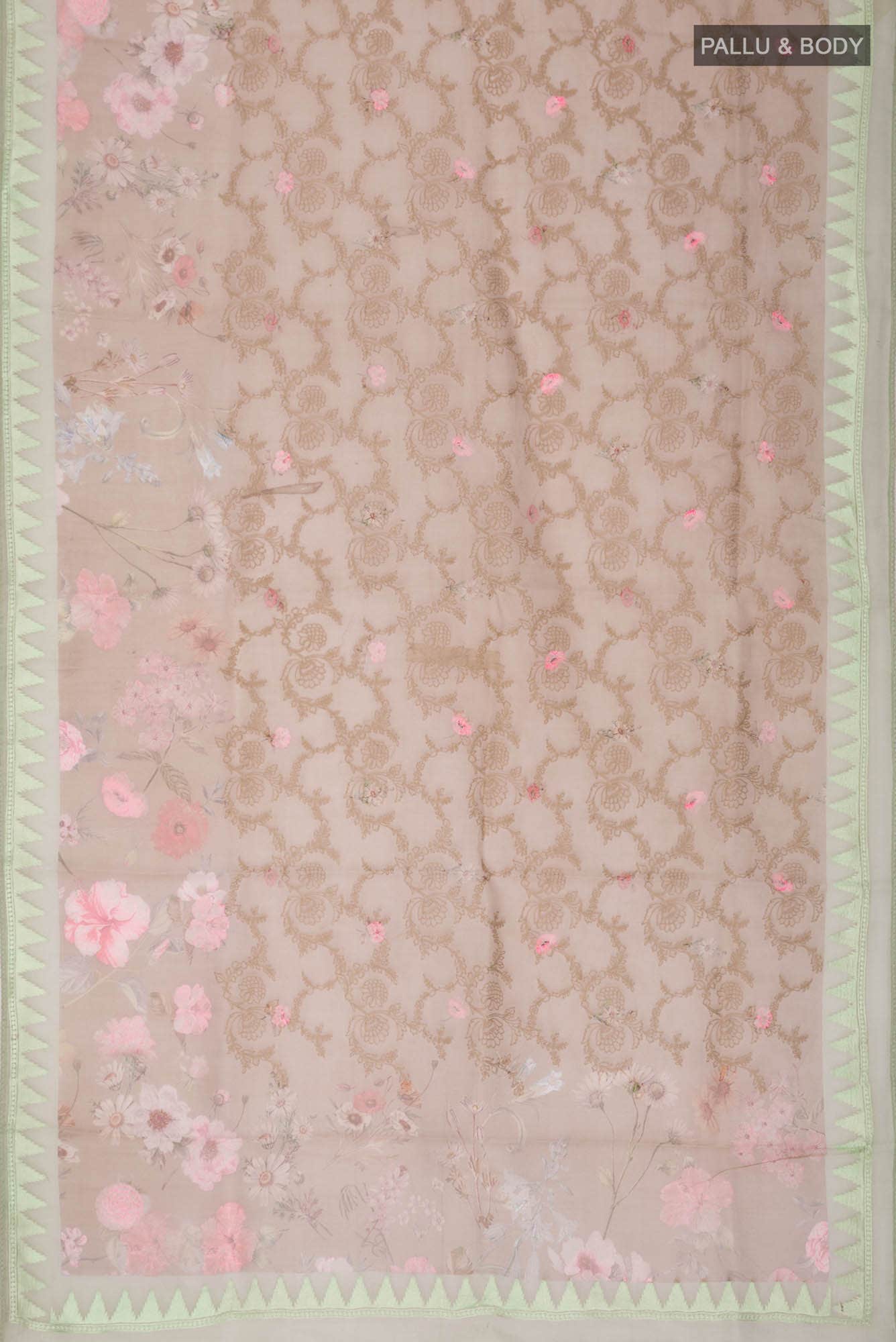 Beige Organza Silk Saree - Image 3