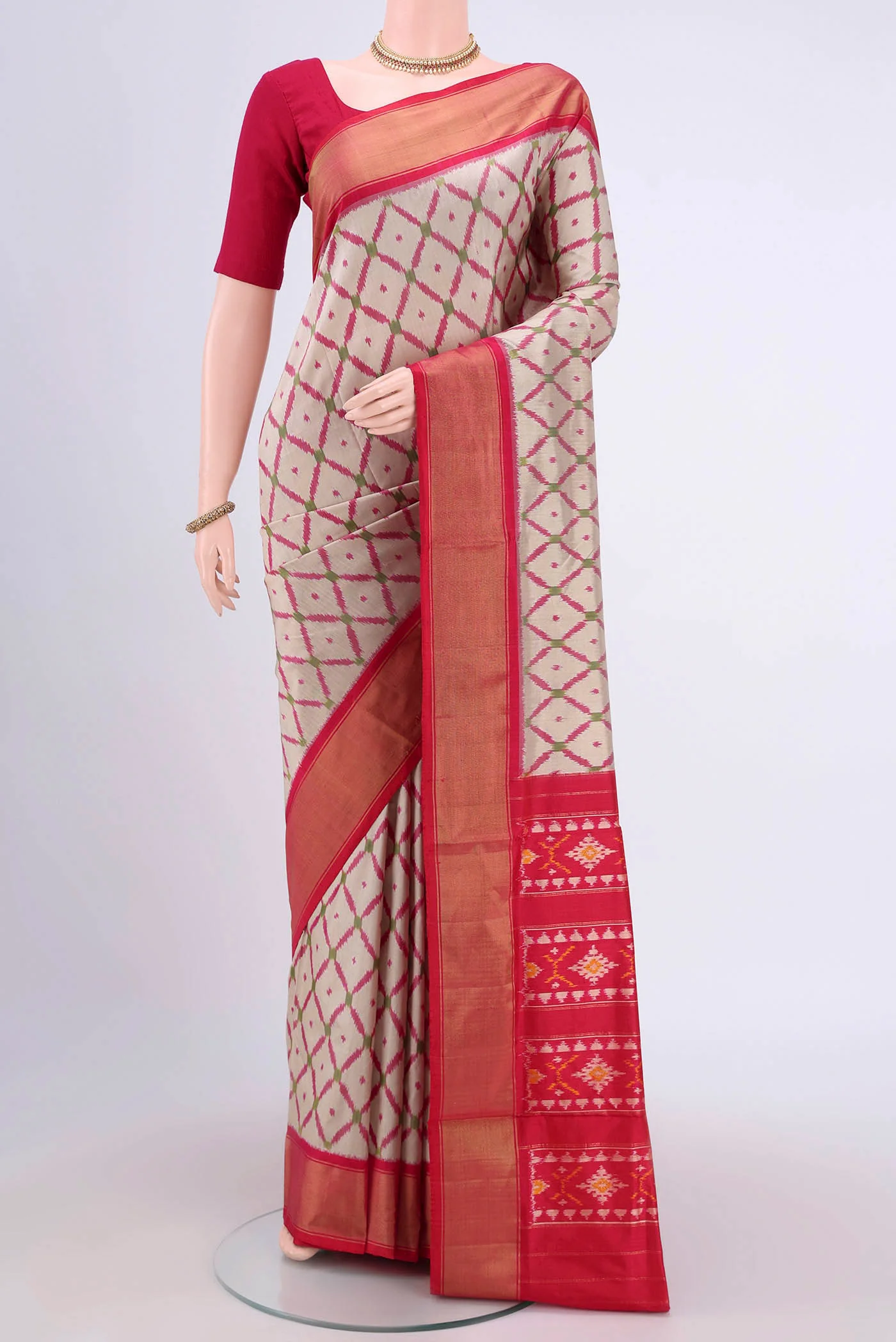 Grey Pochampally Silk Saree