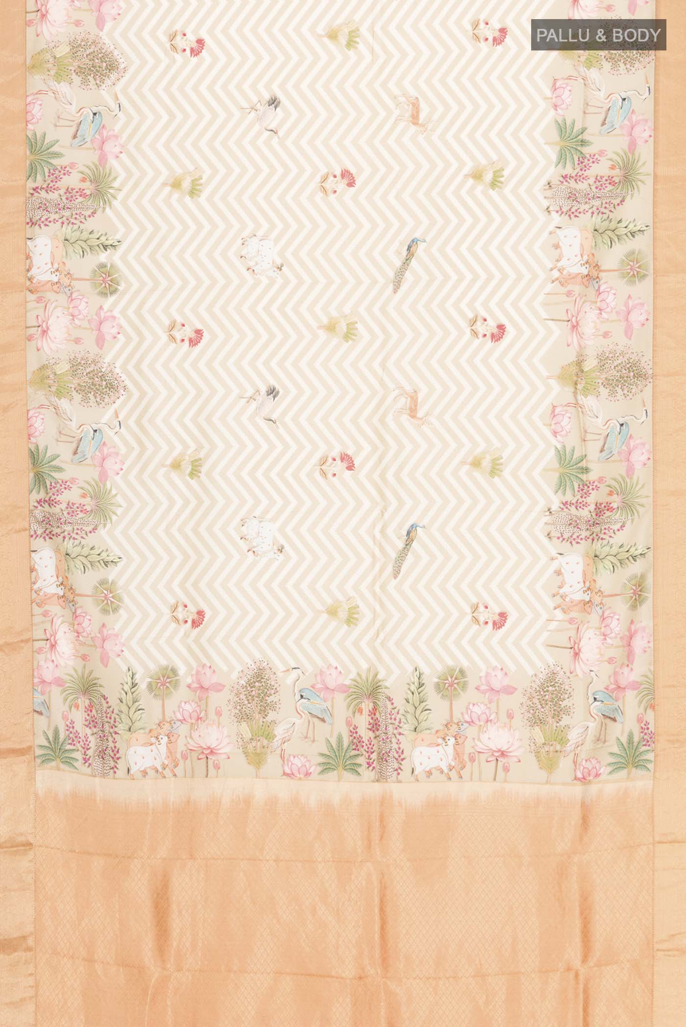 Beige Printed Silk Saree - Image 6