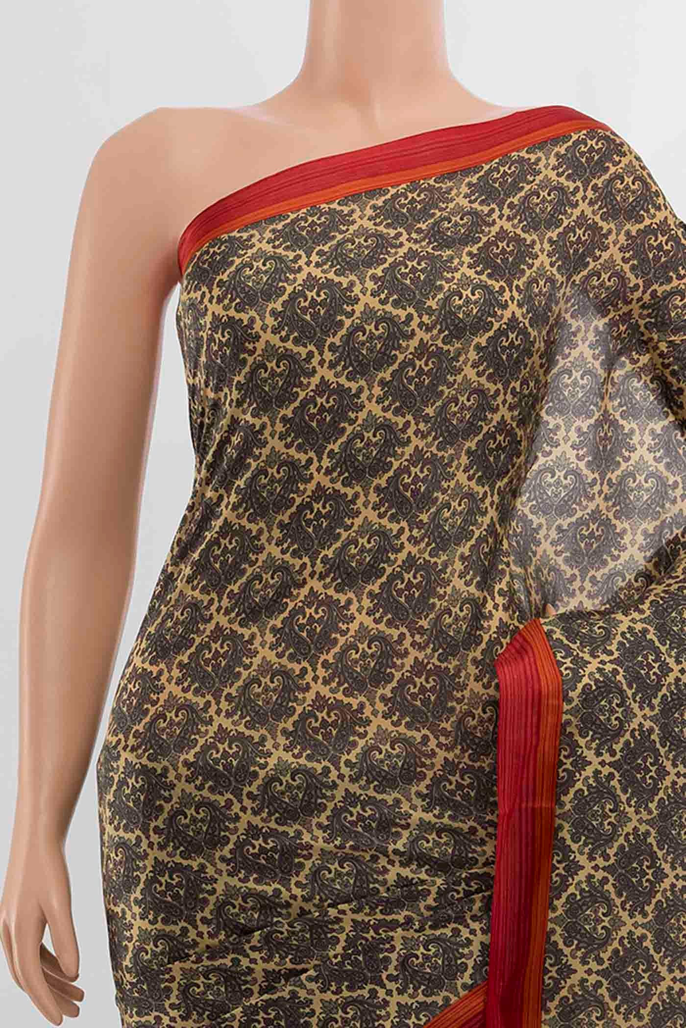Beige Printed Silk Saree - Image 2