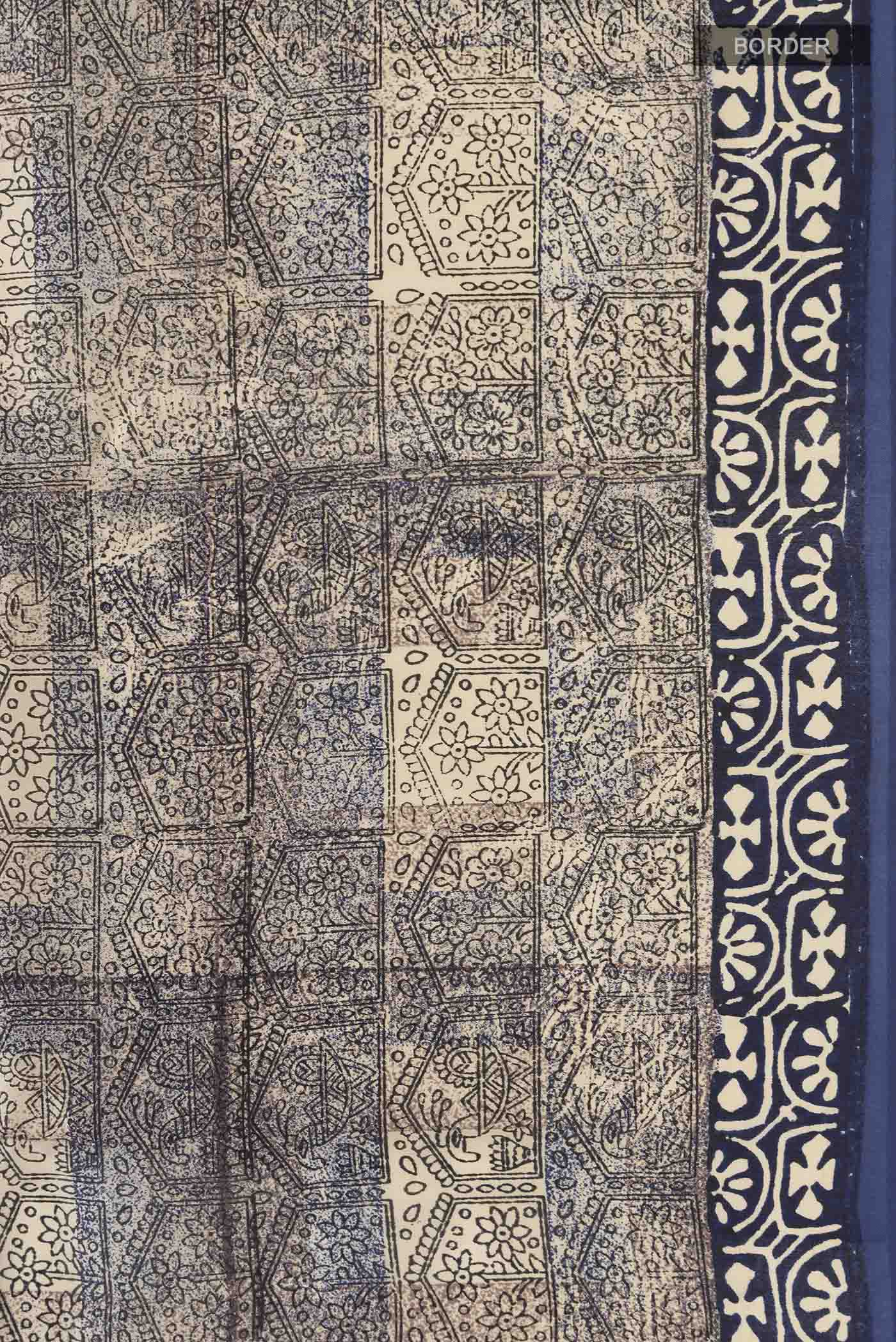 Beige Printed Silk Saree - Image 3