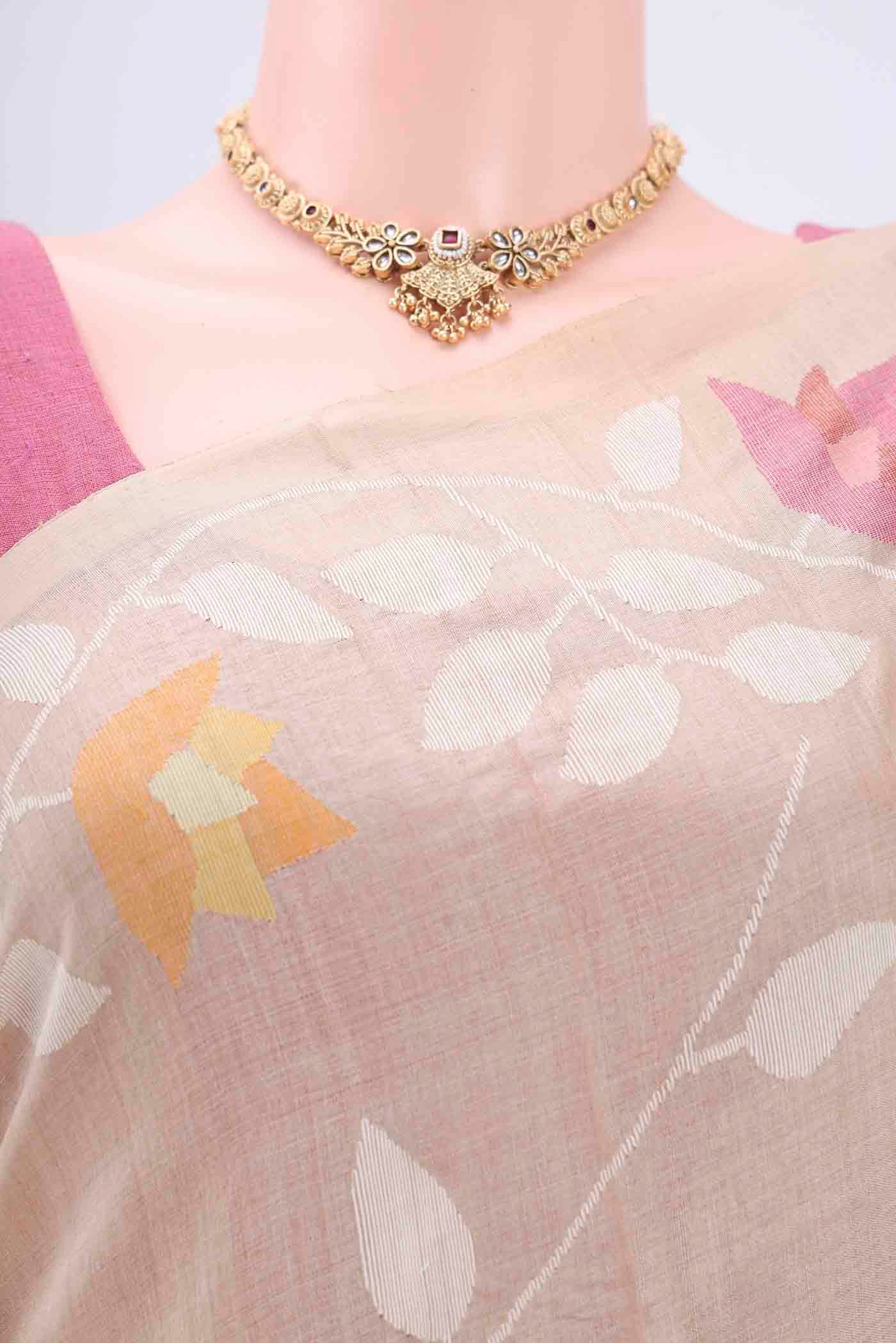 Beige Soft Silk Saree - Image 2