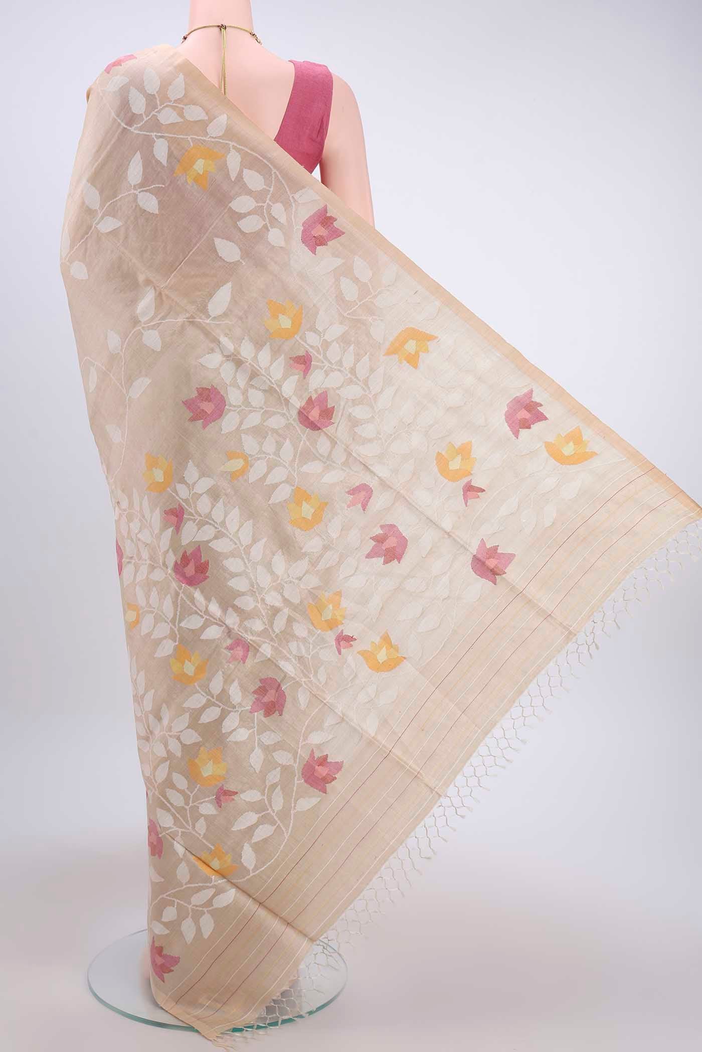 Beige Soft Silk Saree - Image 3