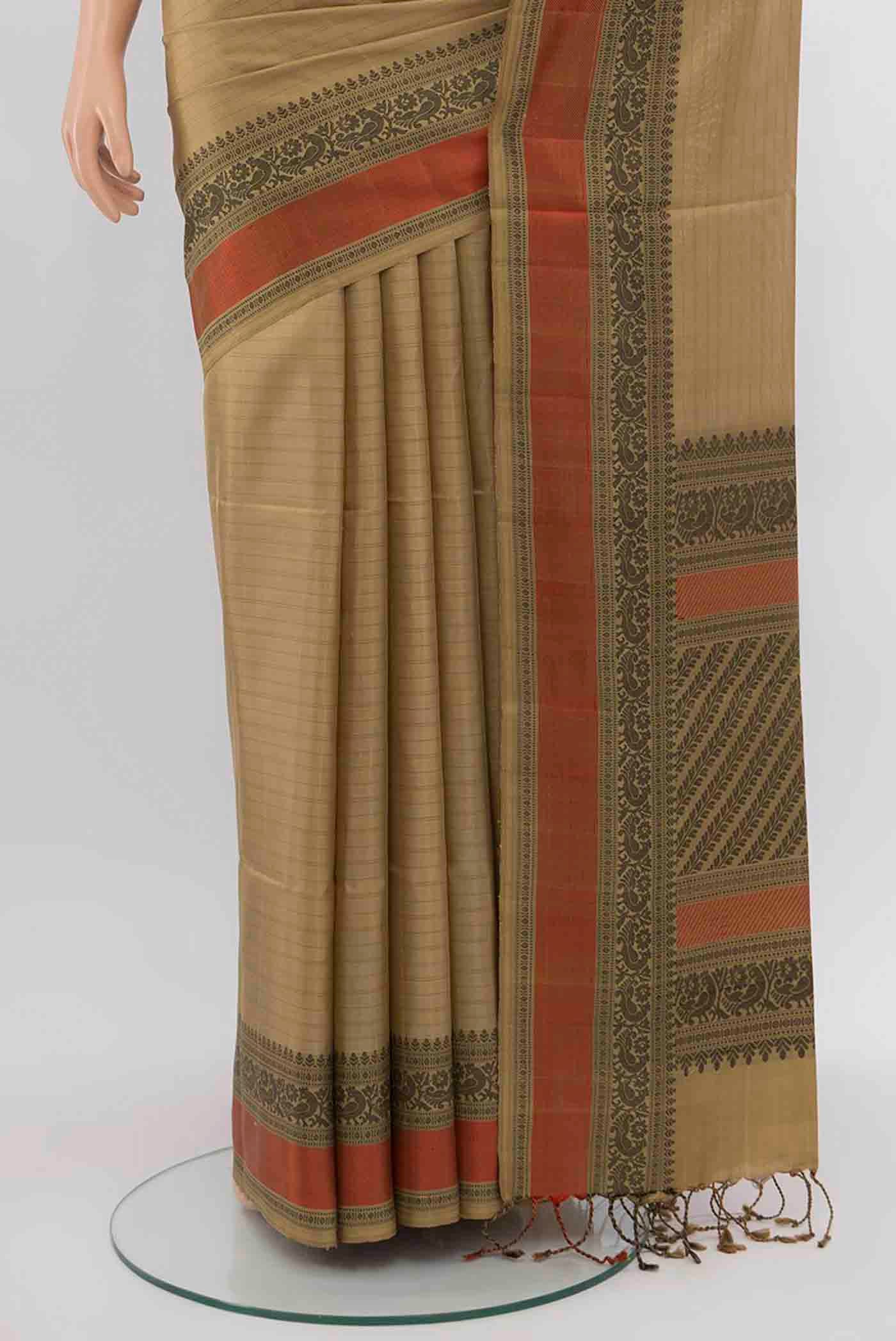 Beige Soft Silk Saree - Image 3