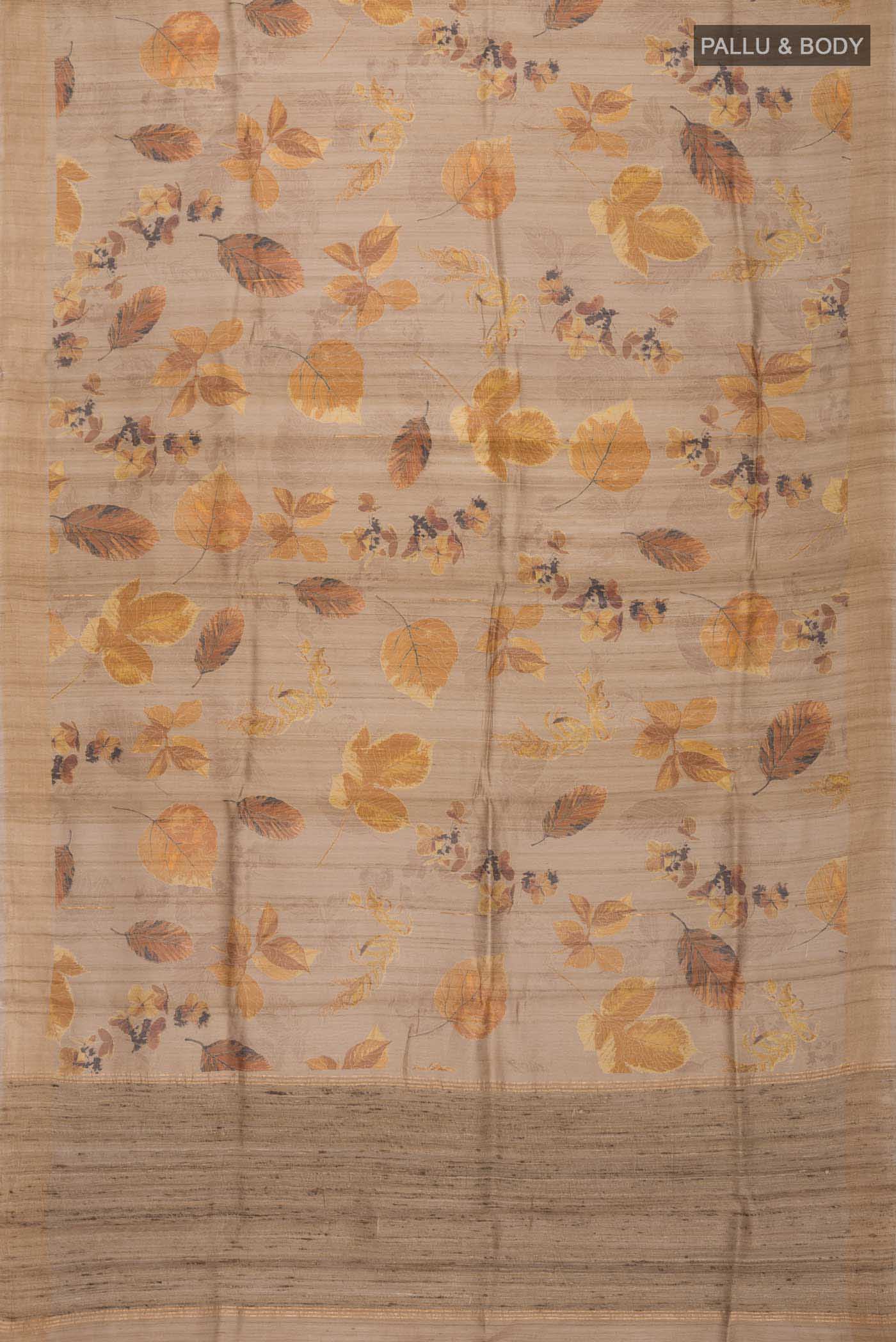 Beige Tussar Silk Saree - Image 5