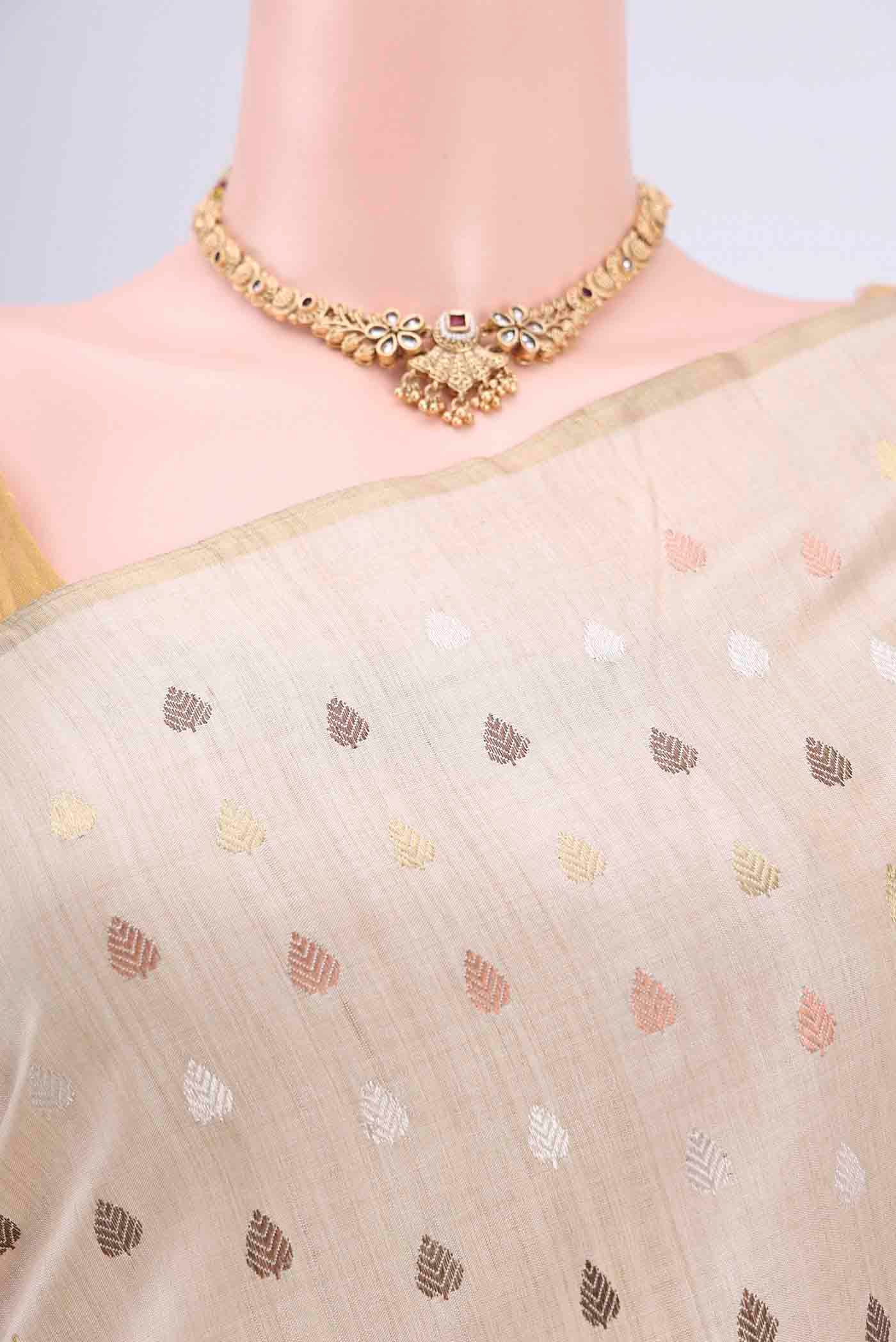 Beige Tussar Silk Saree - Image 2