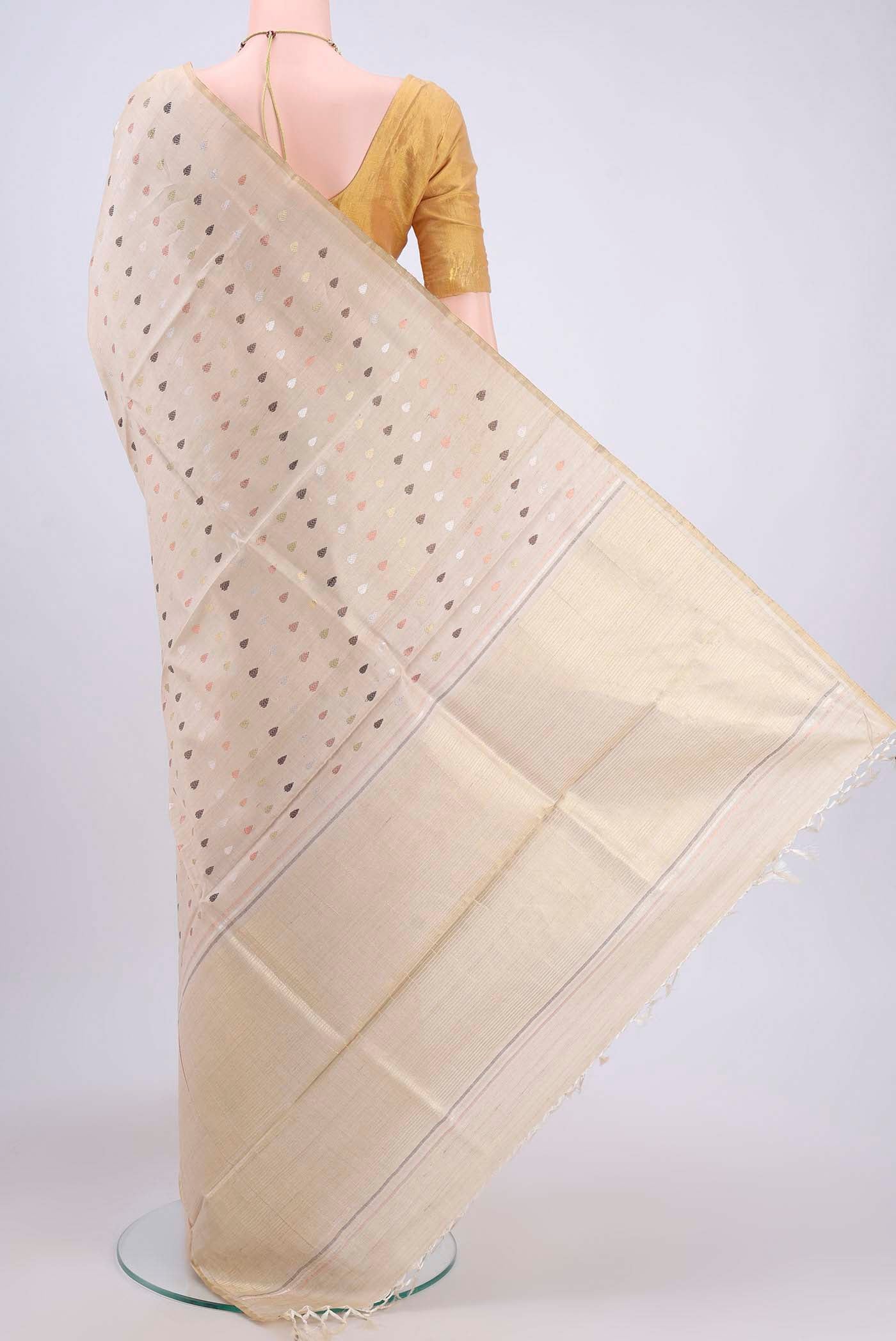 Beige Tussar Silk Saree - Image 3