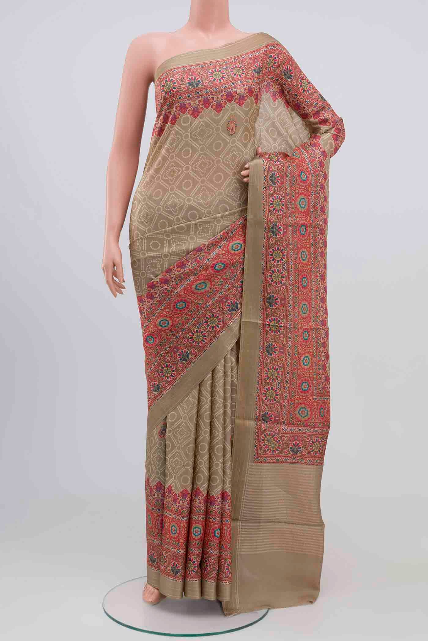 Beige Tussar Silk Saree