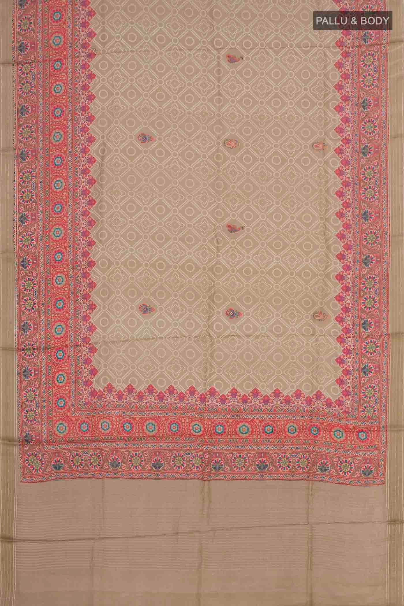 Beige Tussar Silk Saree - Image 4