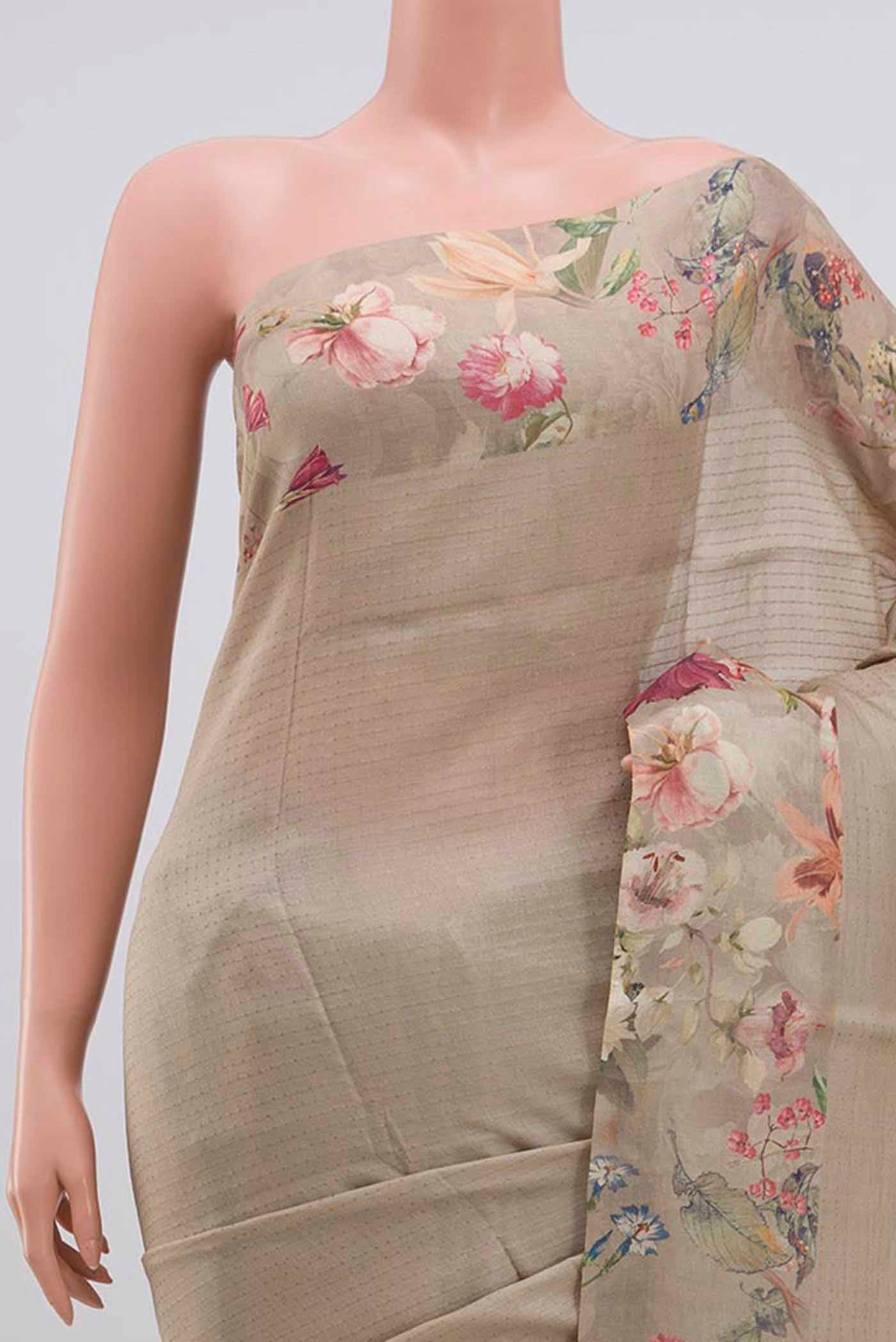 Beige Tussar Silk Saree - Image 2