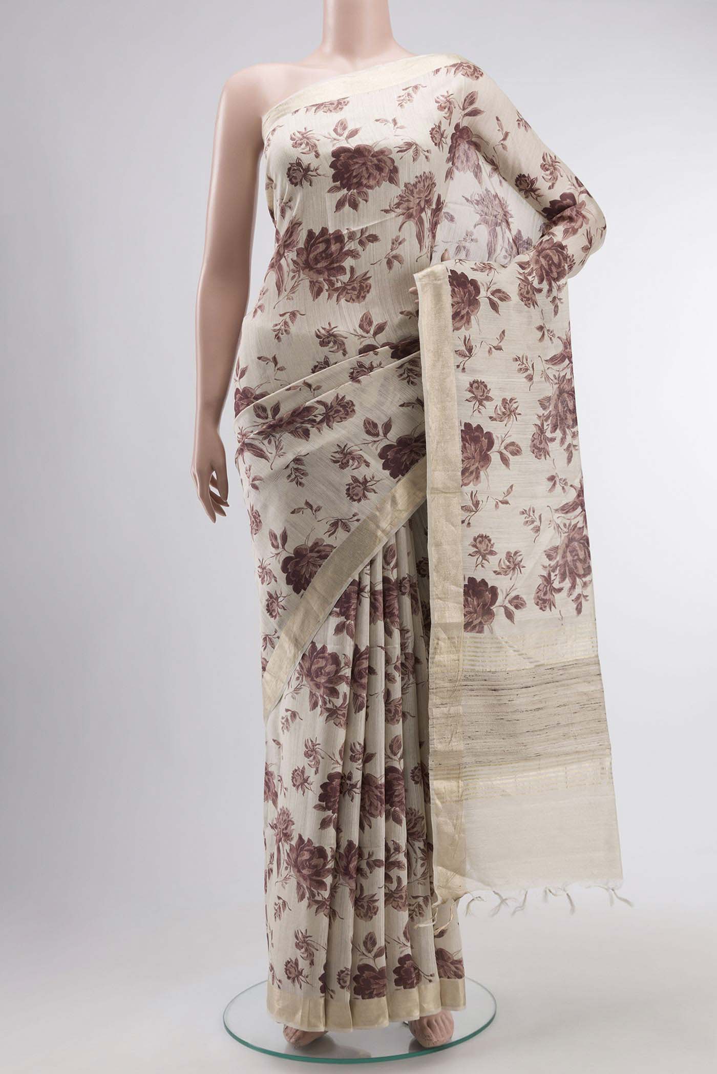 Beige Tussar Silk Saree