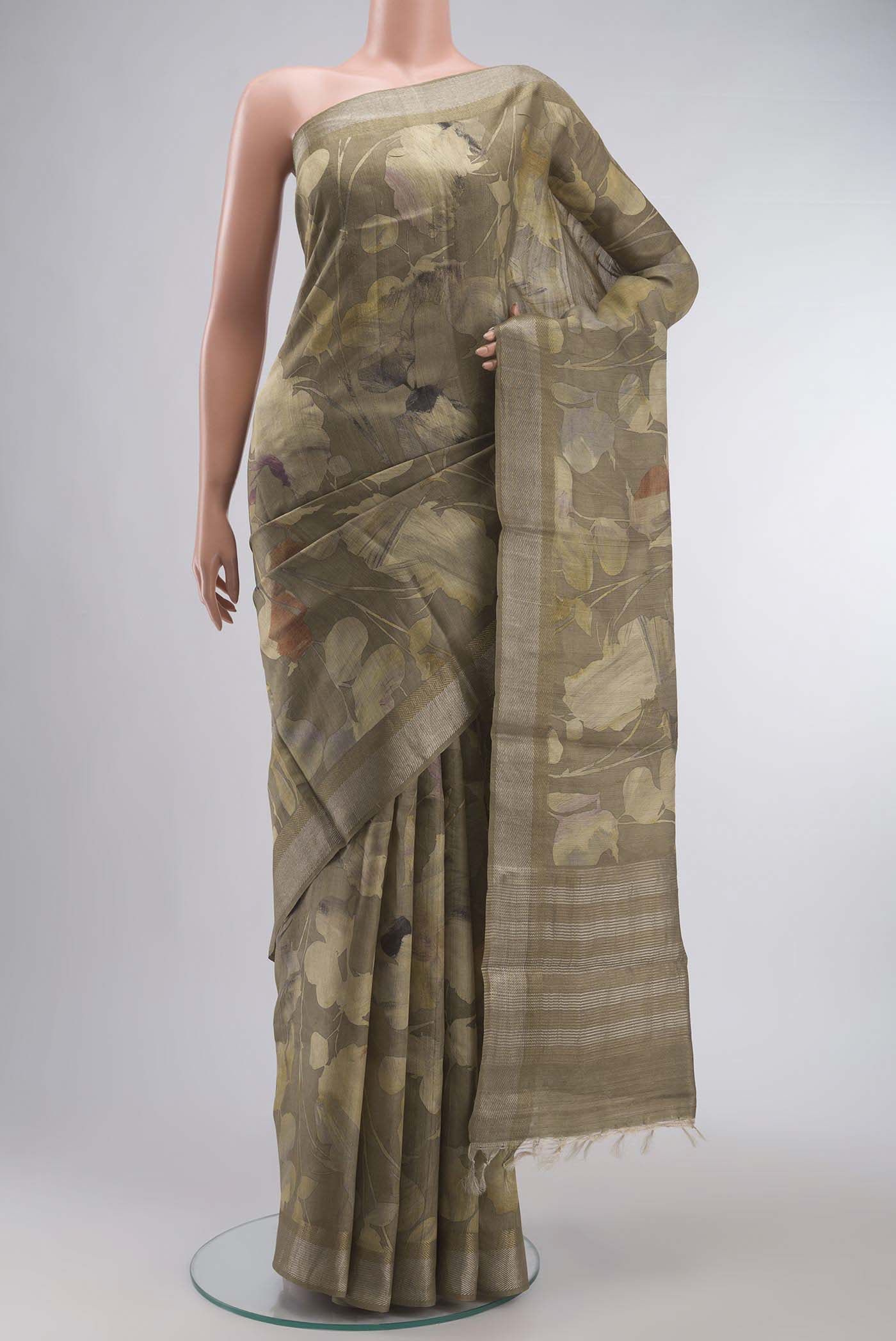 Beige Tussar Silk Saree