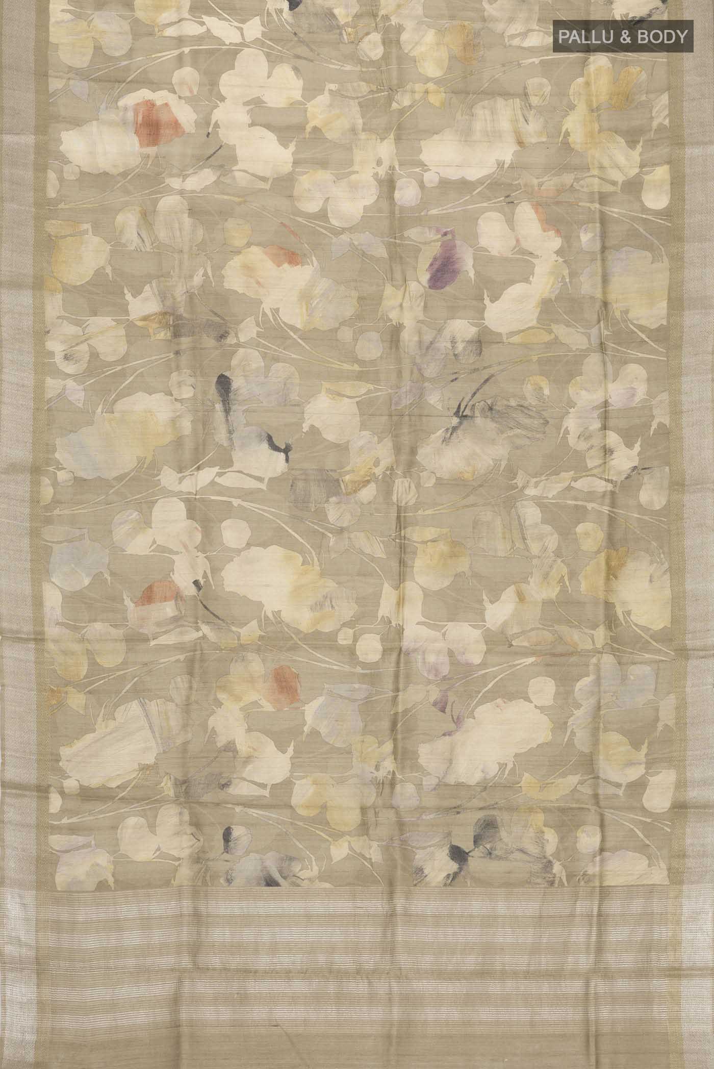 Beige Tussar Silk Saree - Image 5