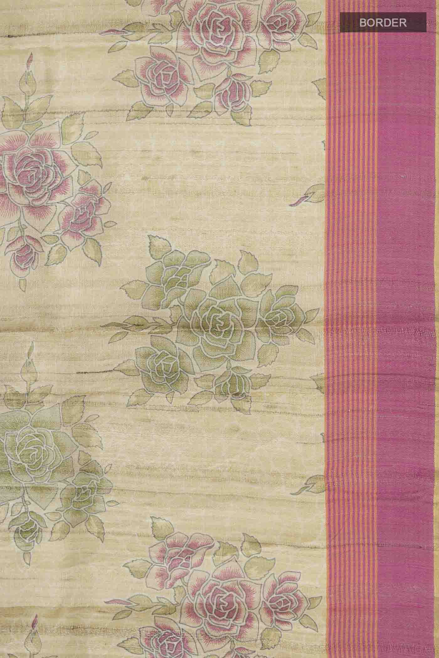 Beige Tussar Silk Saree - Image 3