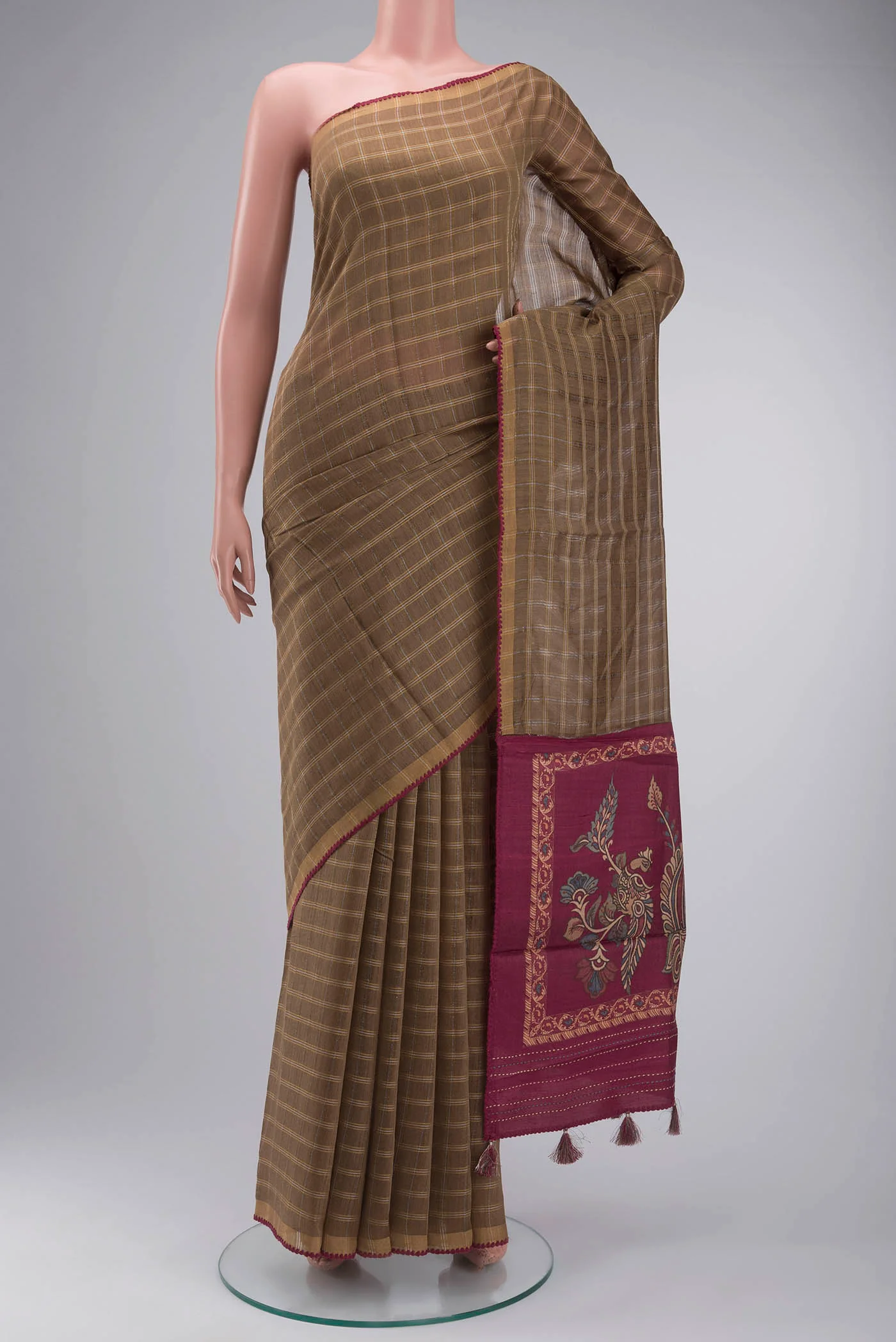Beige Tussar Silk Saree