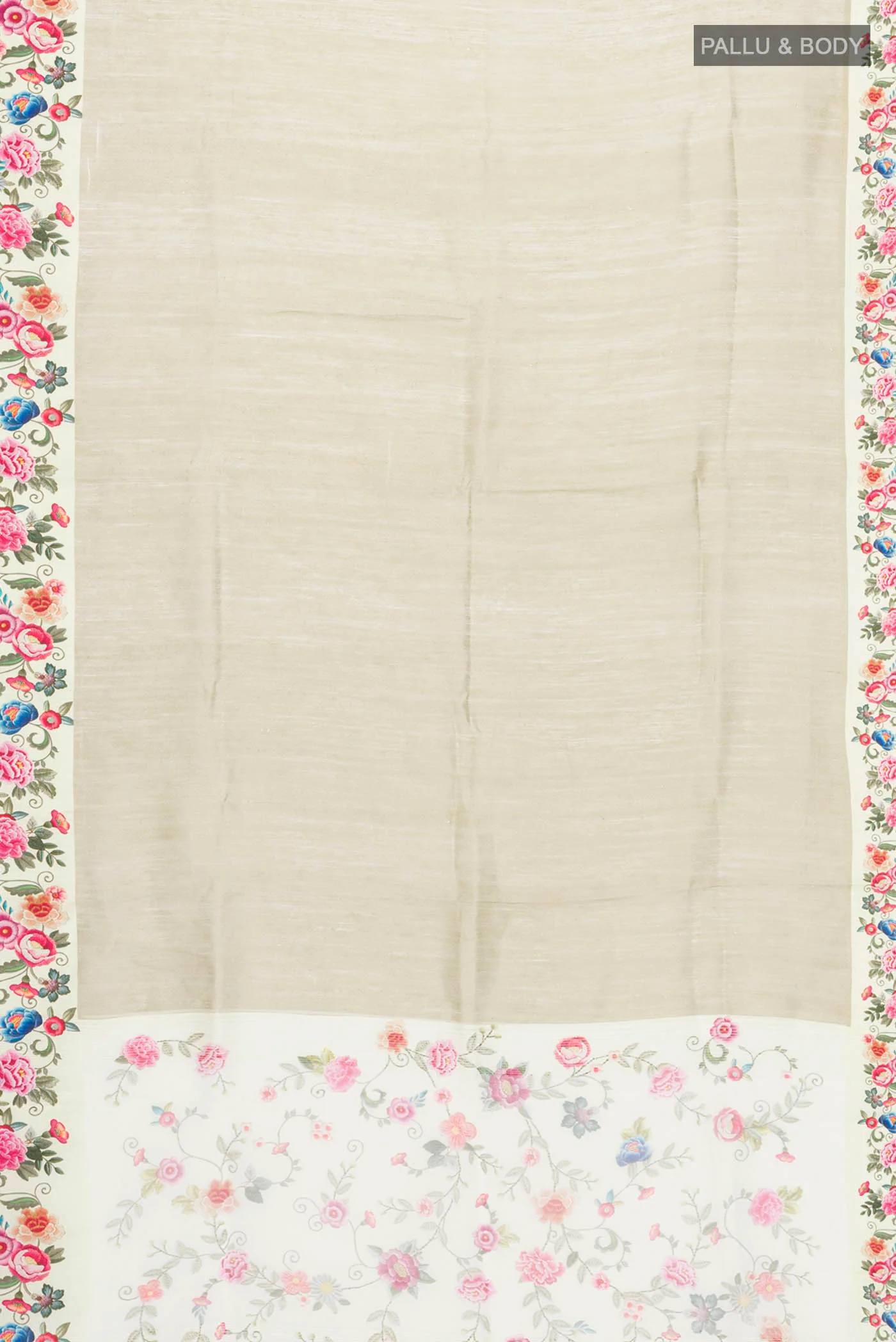 Beige Tussar Silk Saree - Image 5