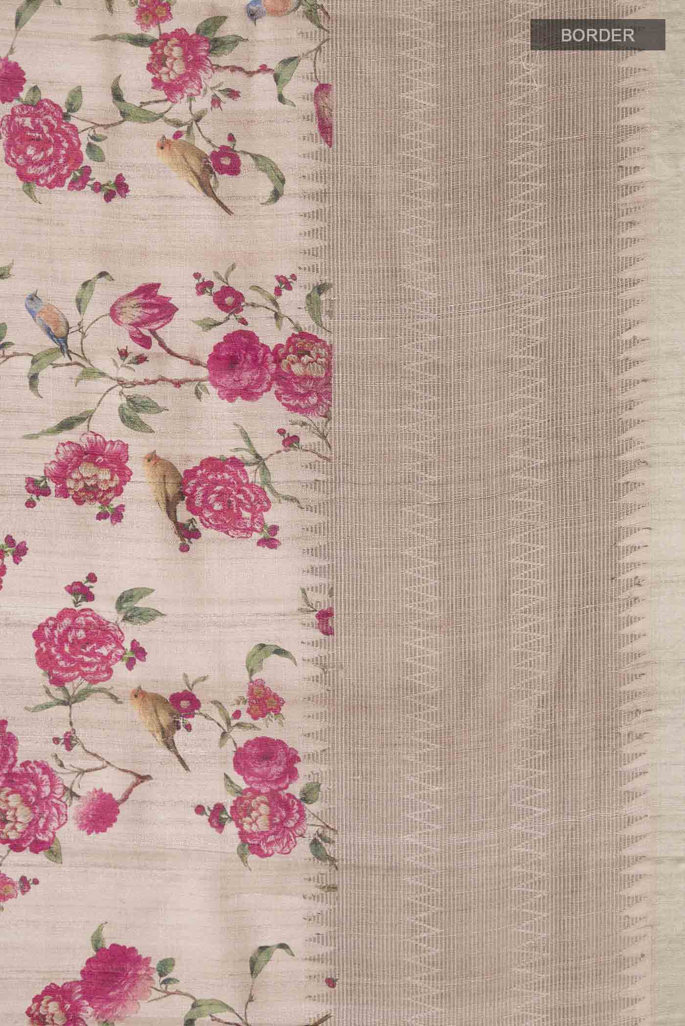 Beige Tussar Silk Saree - Image 3