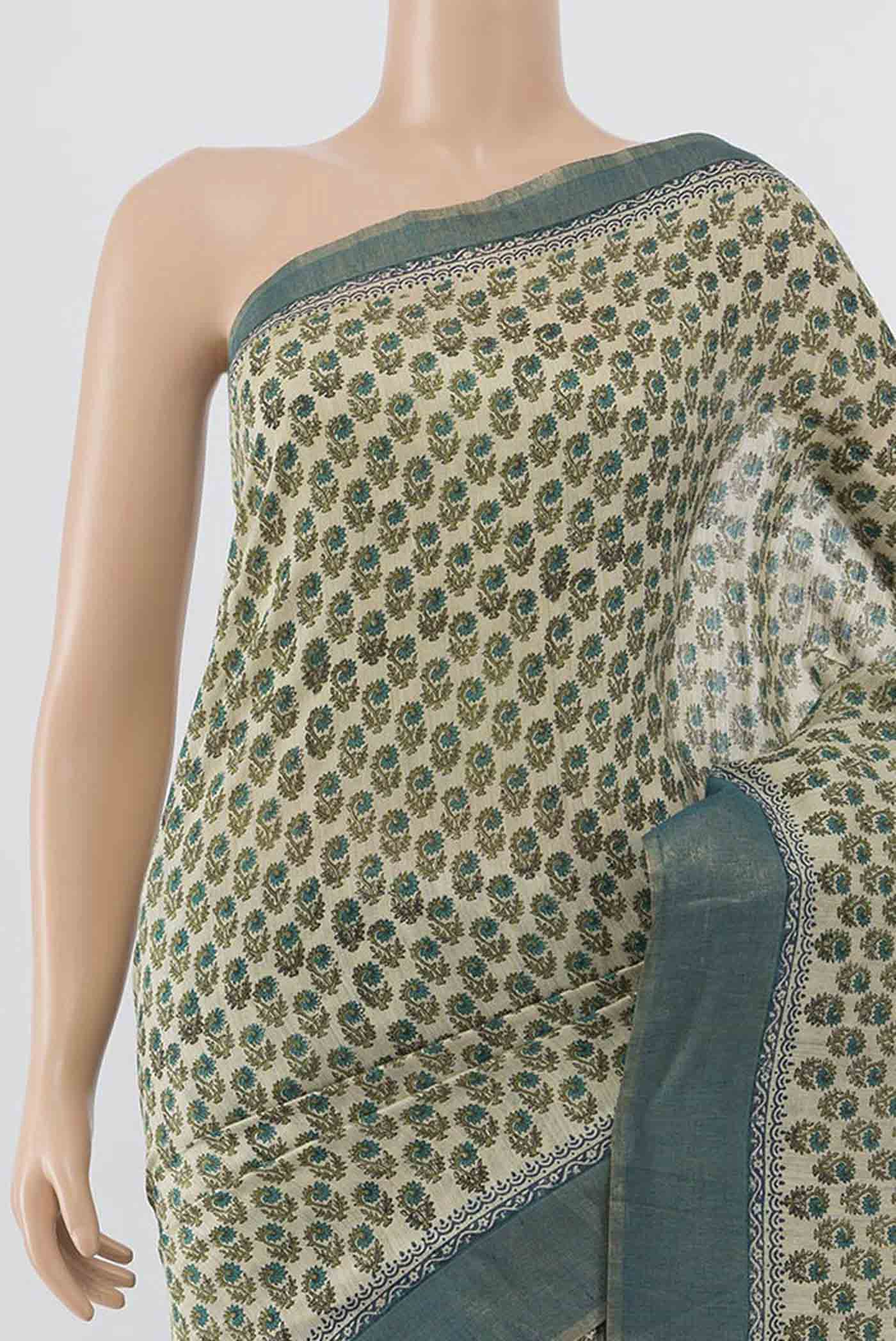 Beige Tussar Silk Saree - Image 2