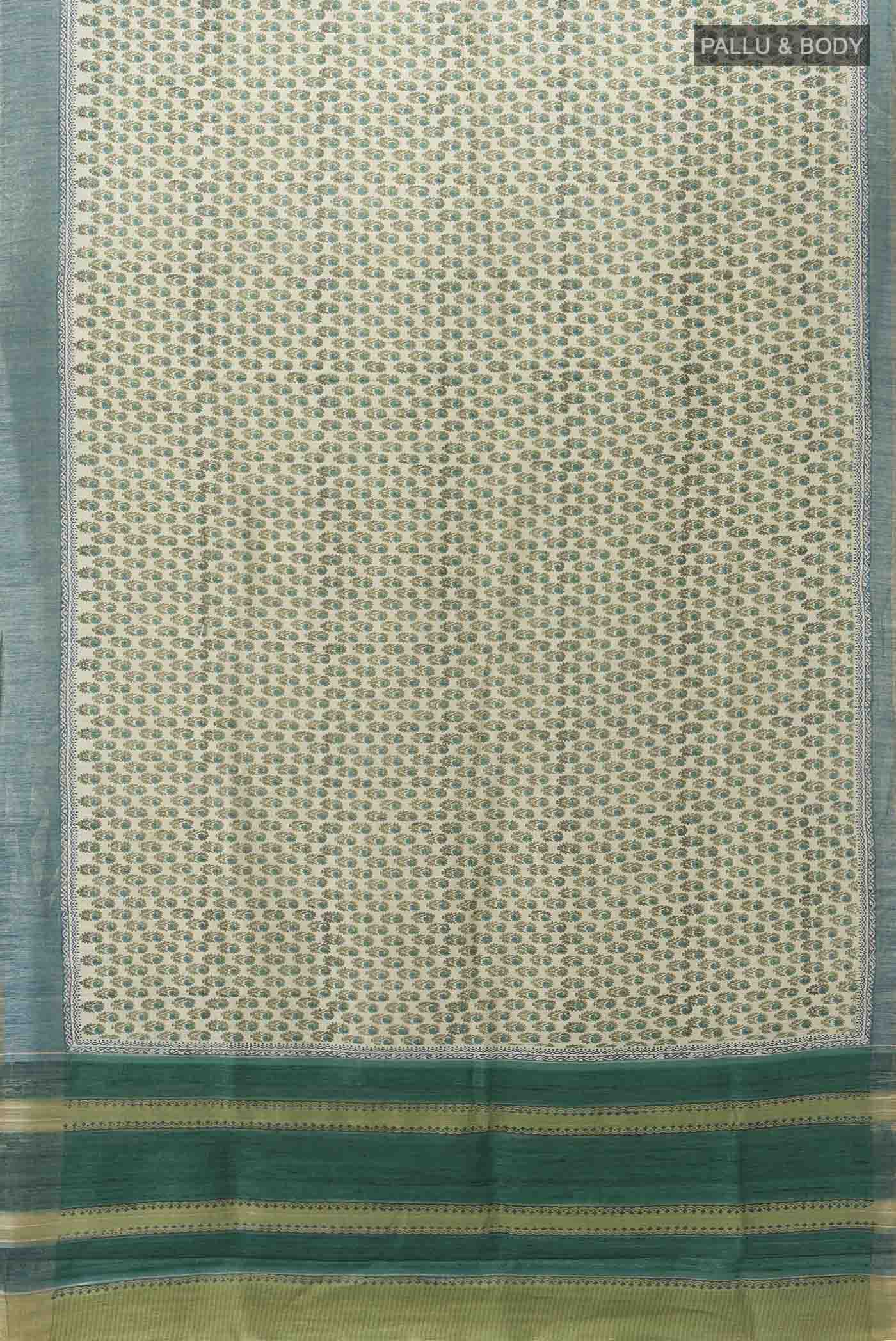Beige Tussar Silk Saree - Image 5