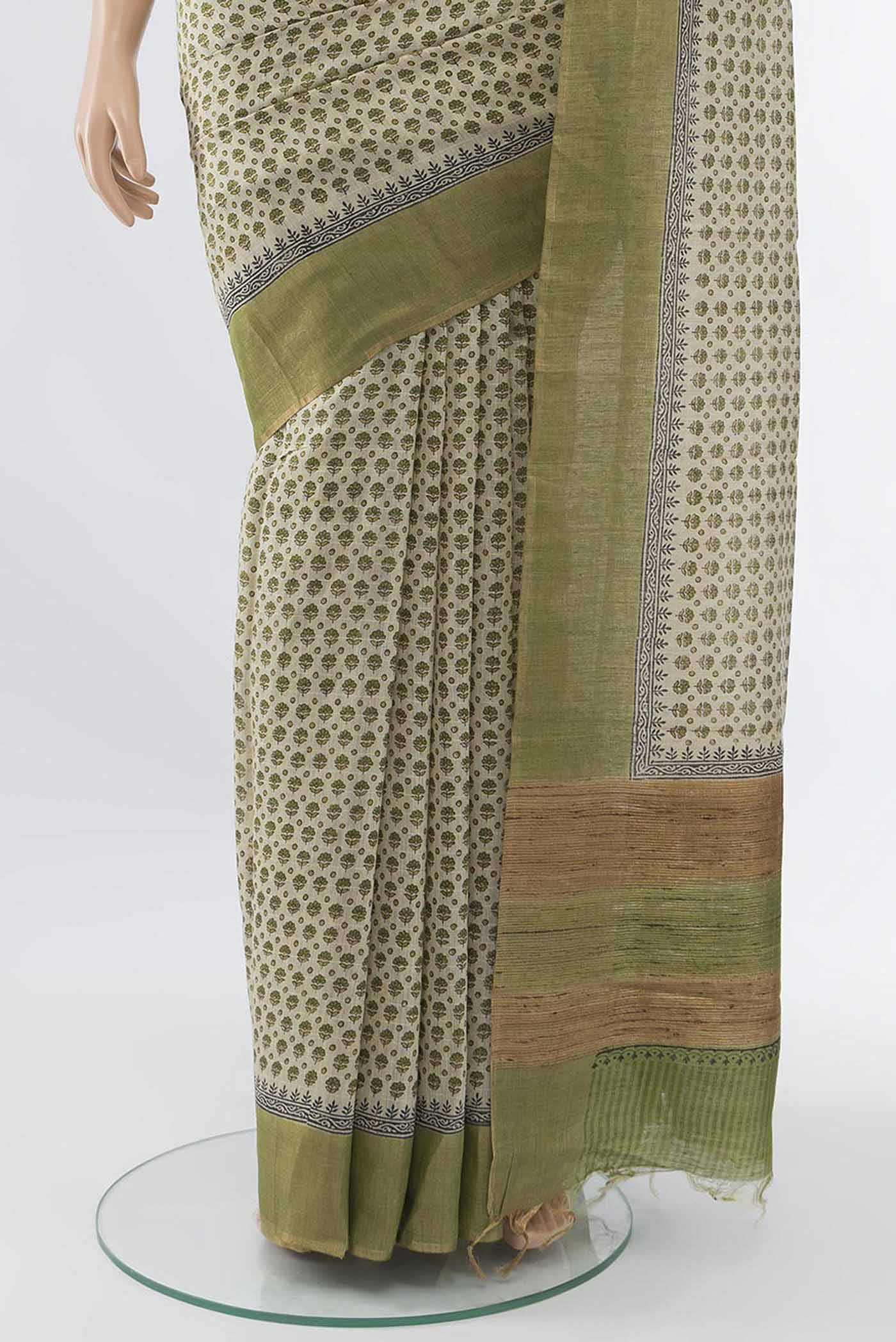 Beige Tussar Silk Saree - Image 3