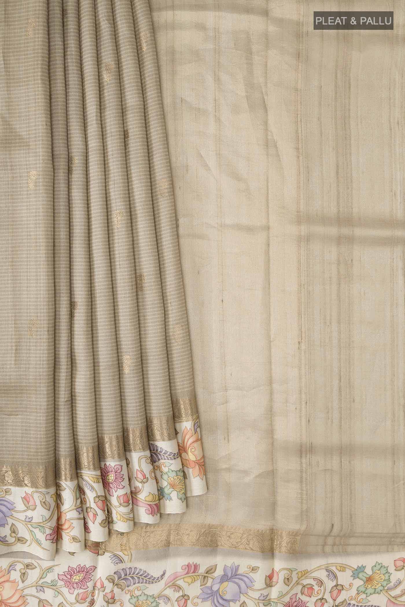 Beige Tussar Silk Saree - Image 4