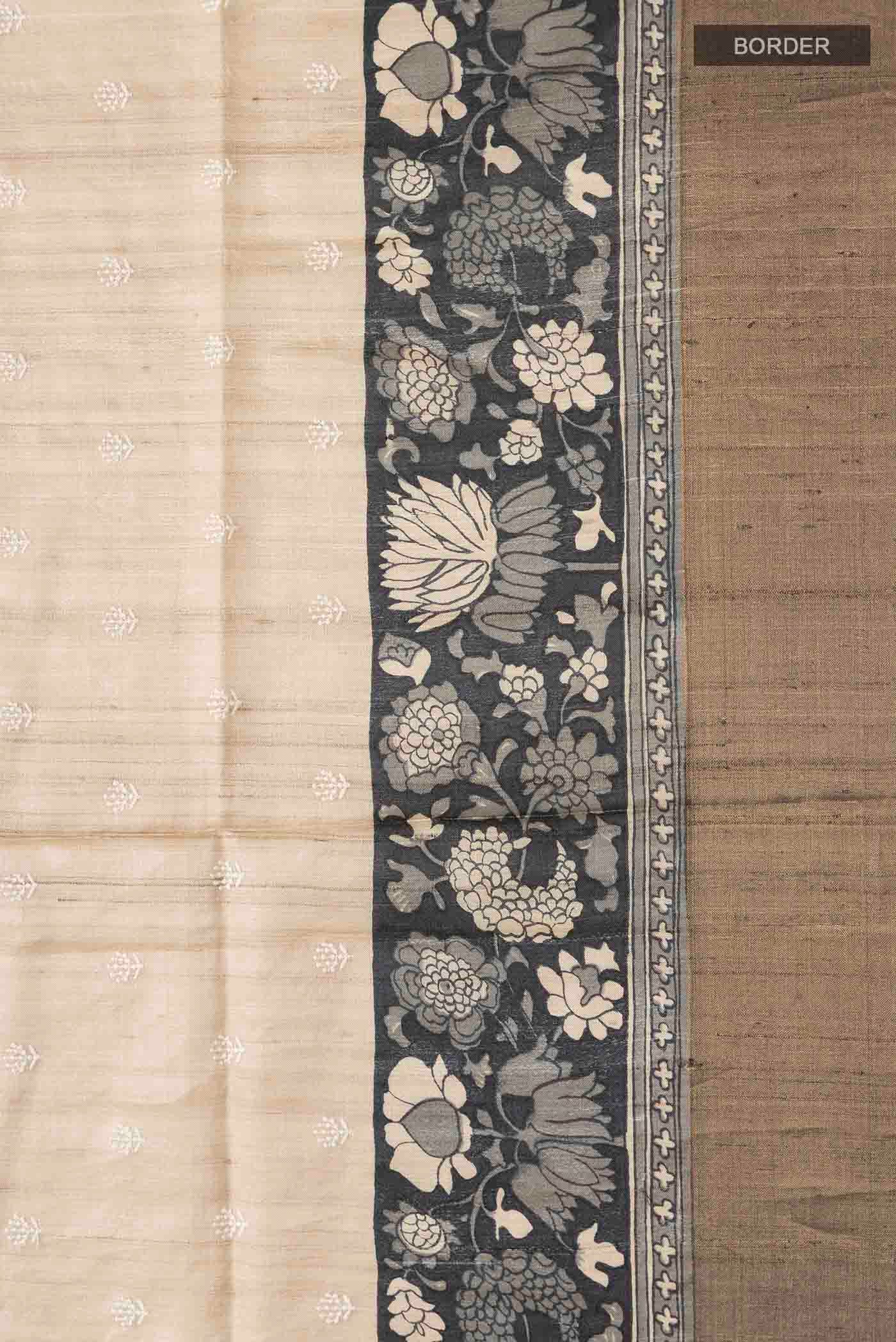 Beige Tussar Silk Saree - Image 3
