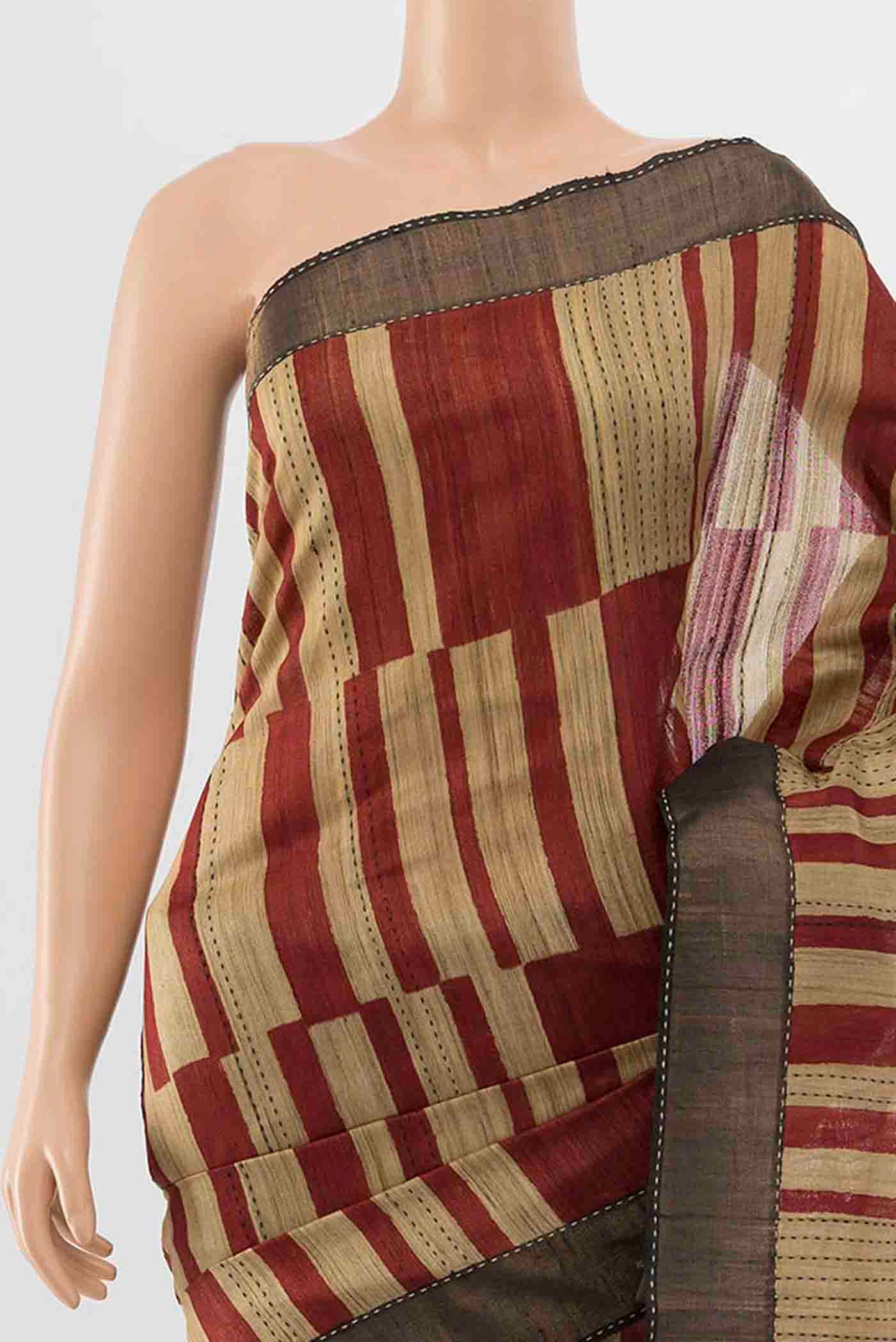 Beige Tussar Silk Saree - Image 2