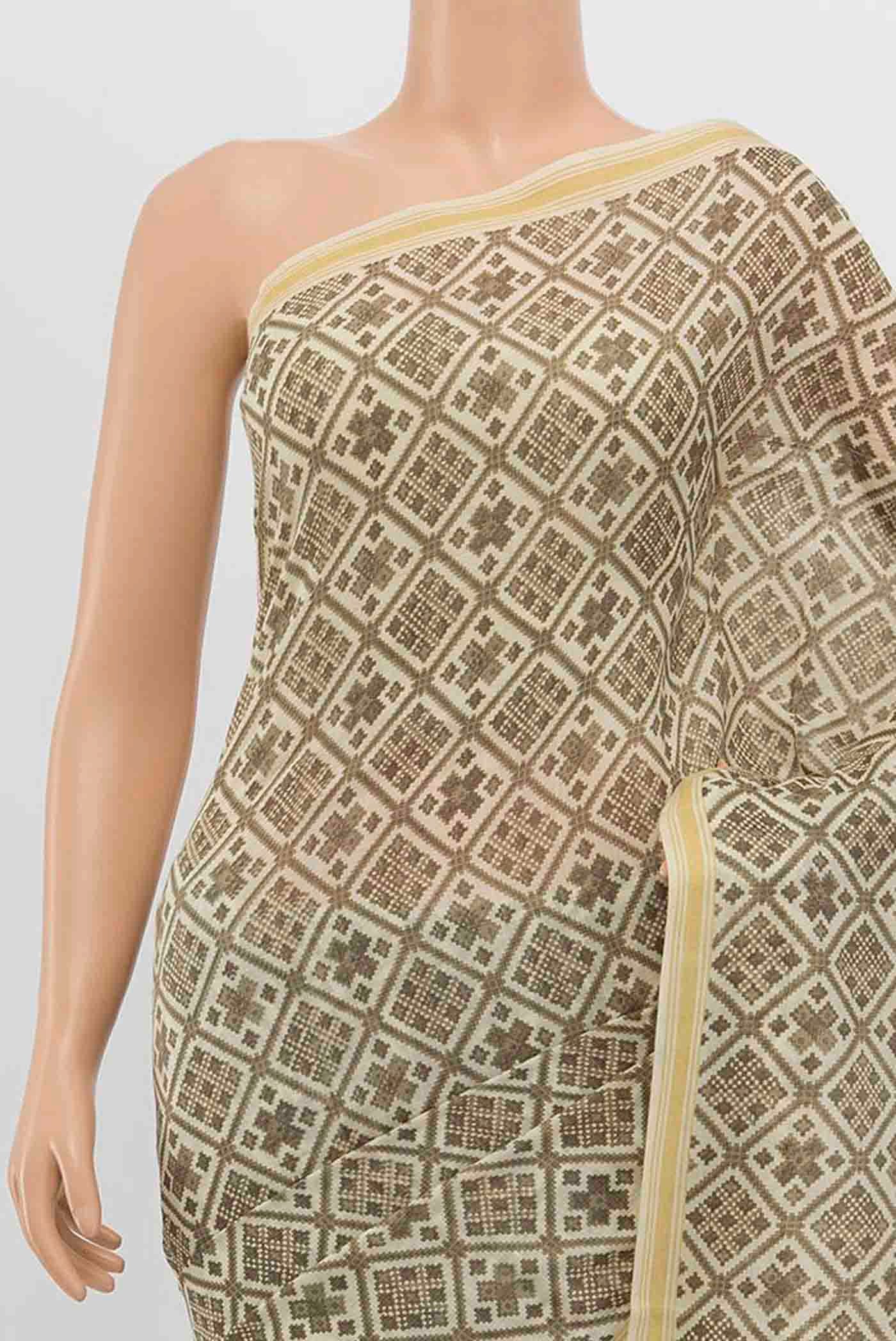 Beige Tussar Silk Saree - Image 2