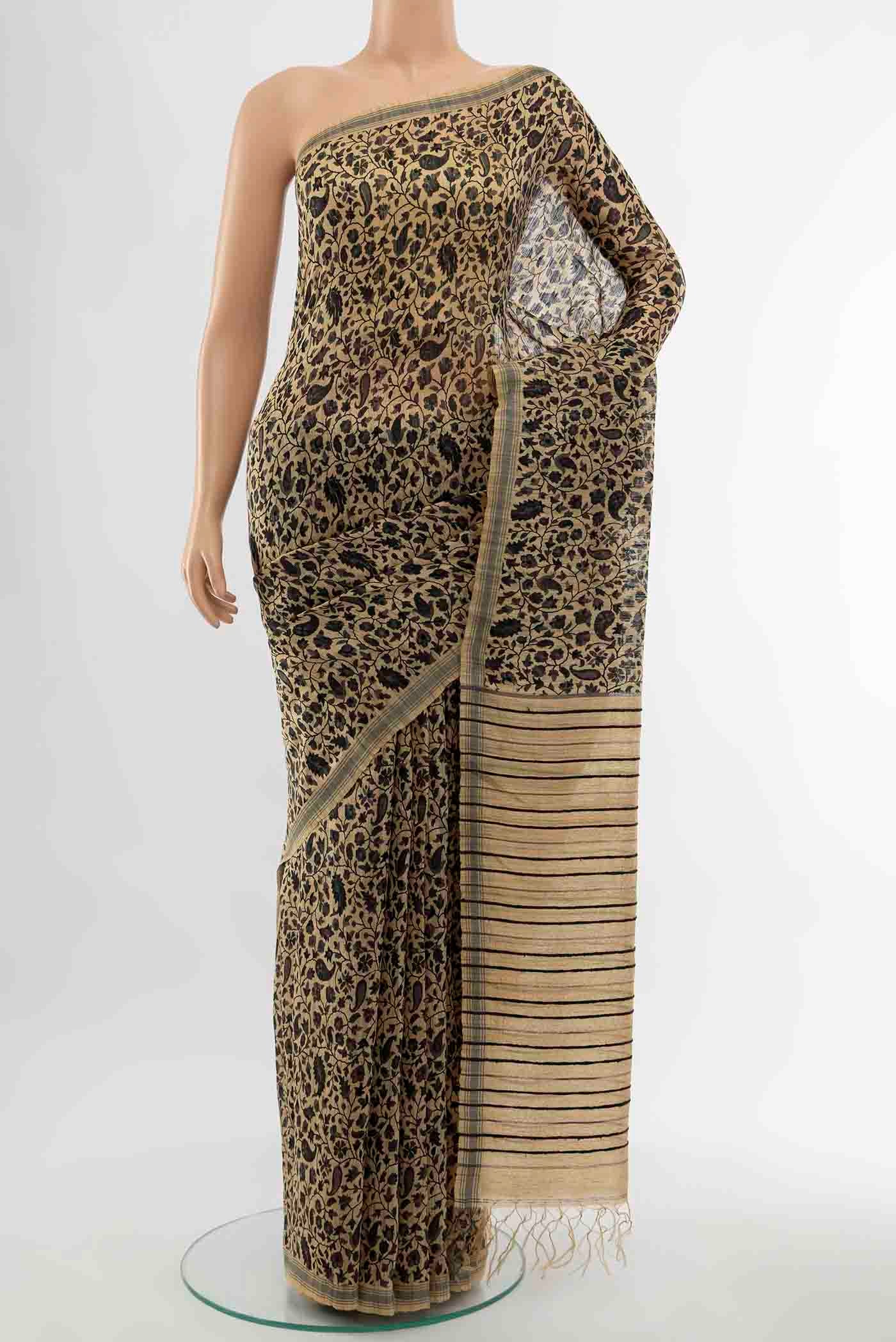 Beige Tussar Silk Saree