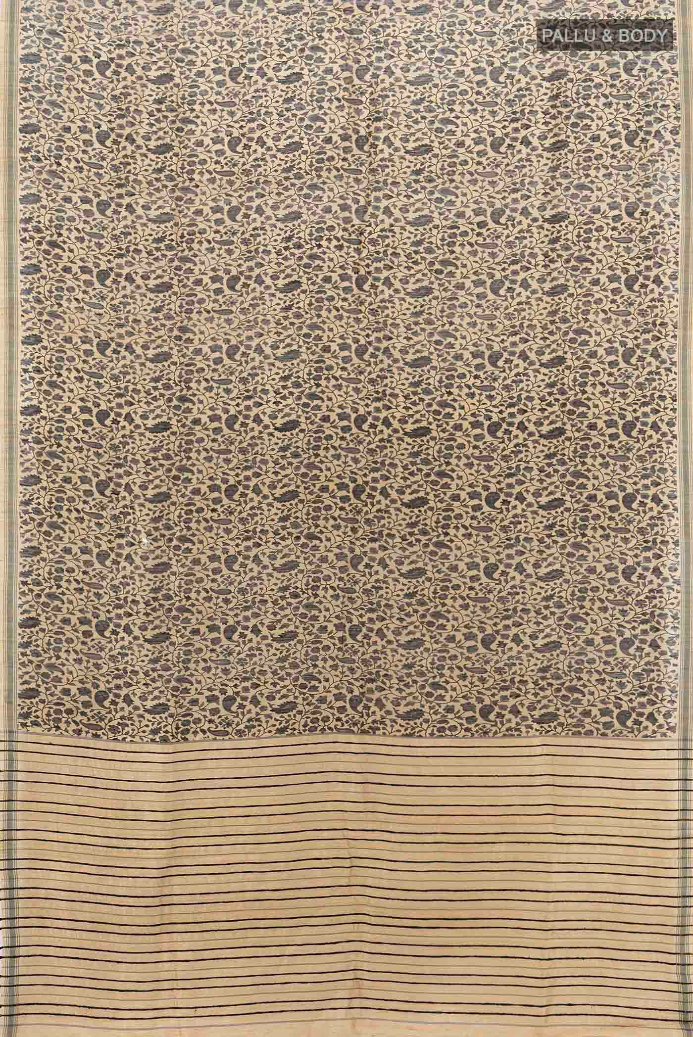 Beige Tussar Silk Saree - Image 5