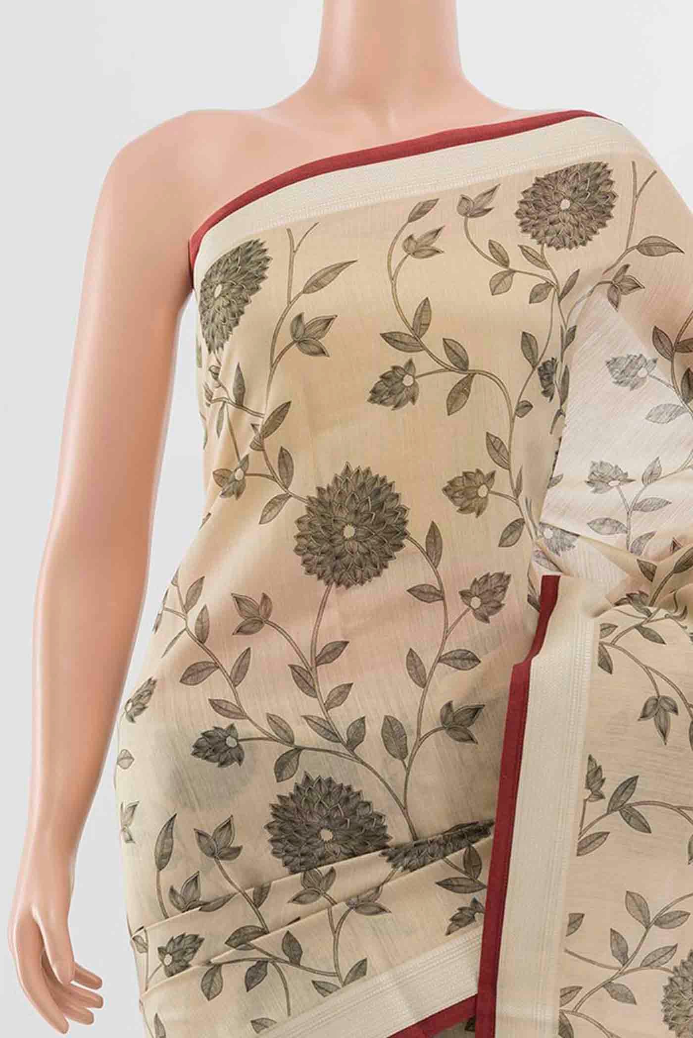 Beige Tussar Silk Saree - Image 2