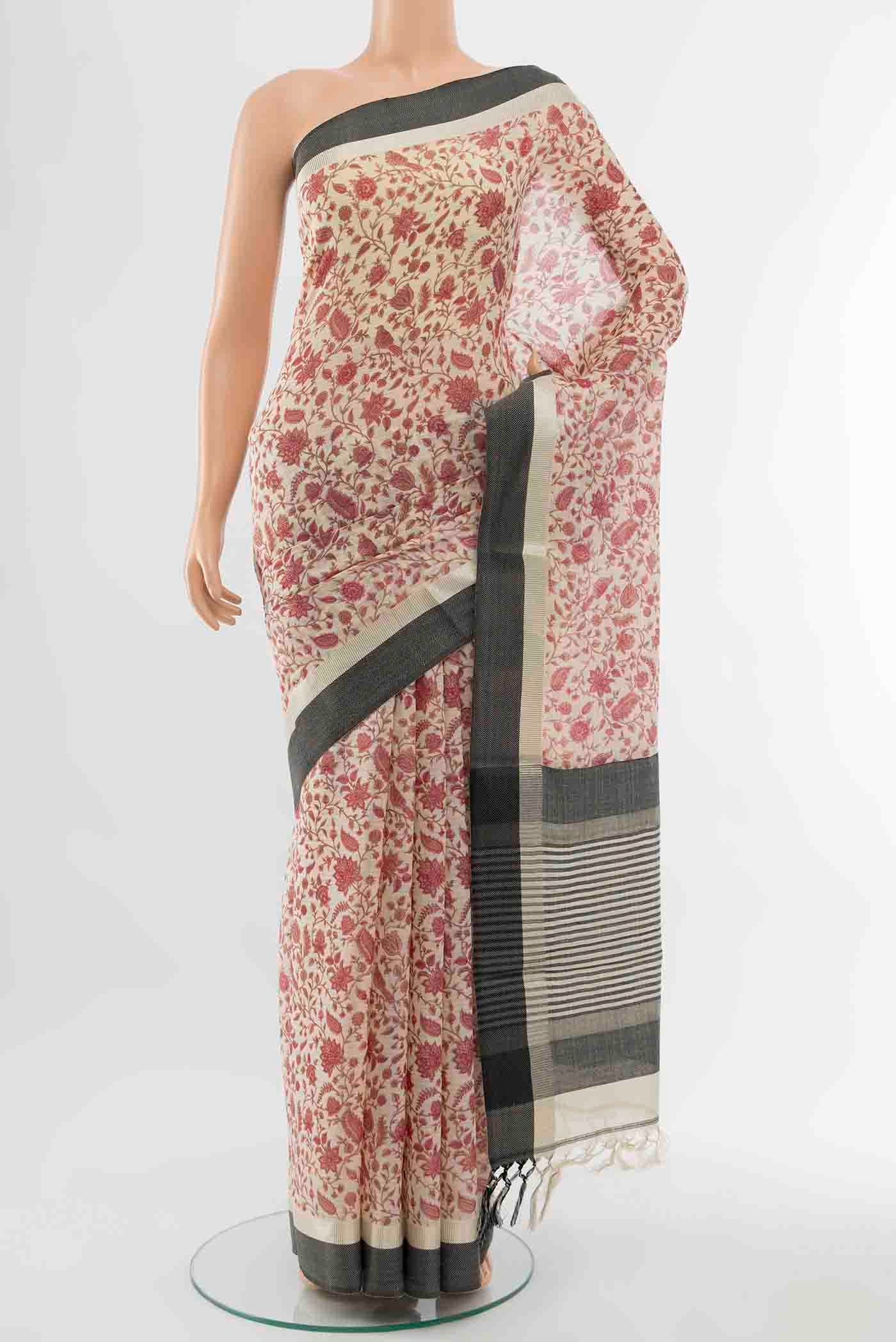 Beige Tussar Silk Saree