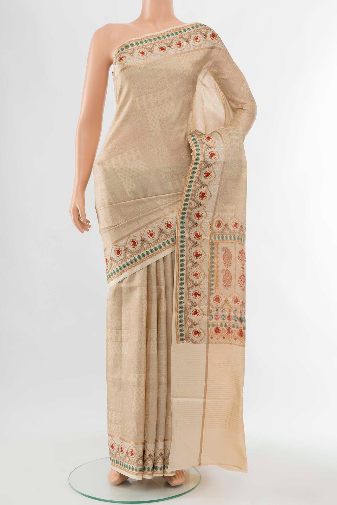 Beige Tussar Silk Saree