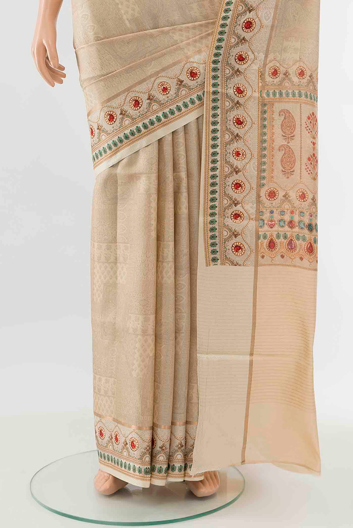 Beige Tussar Silk Saree - Image 3