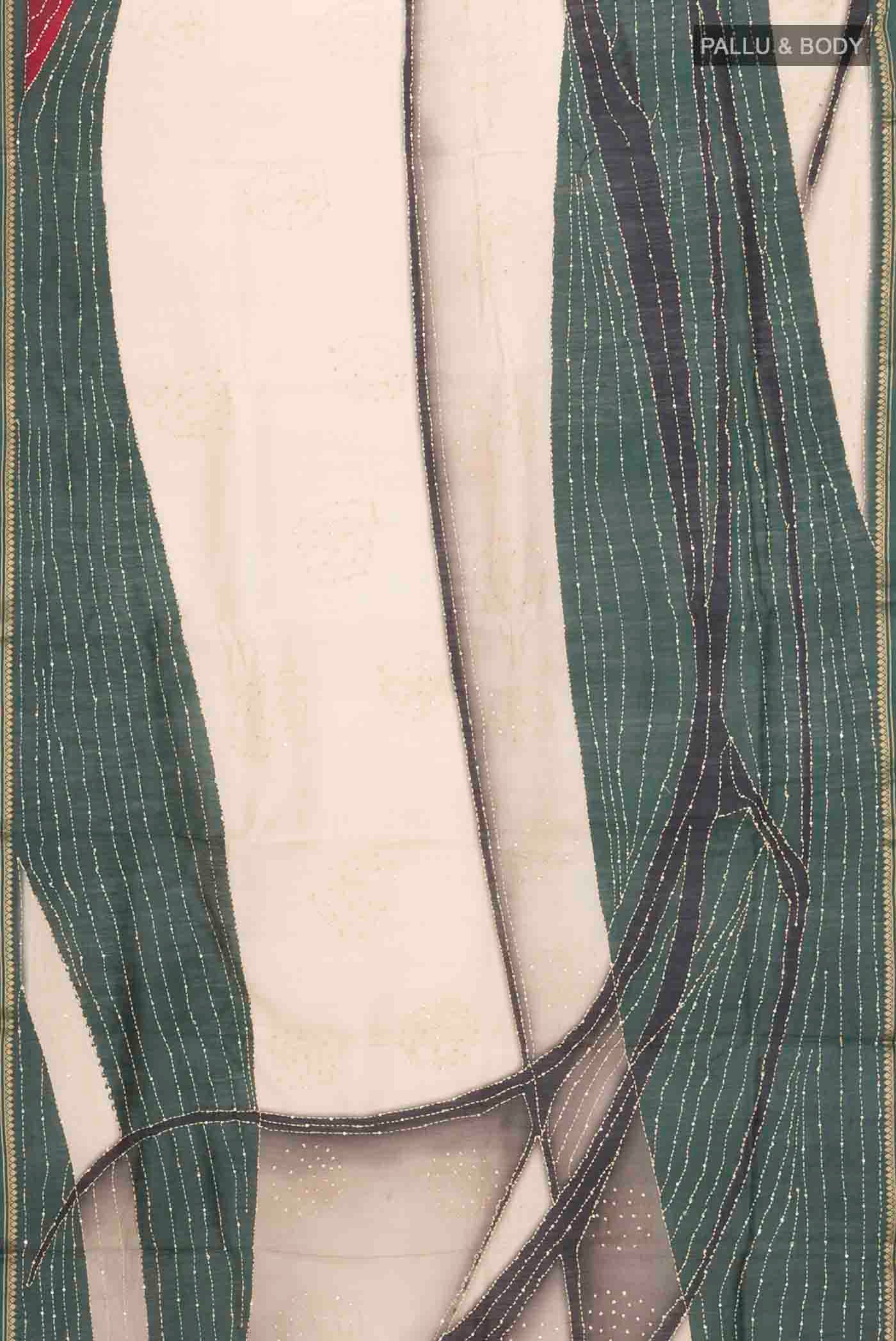 Beige Tussar Silk Saree - Image 5