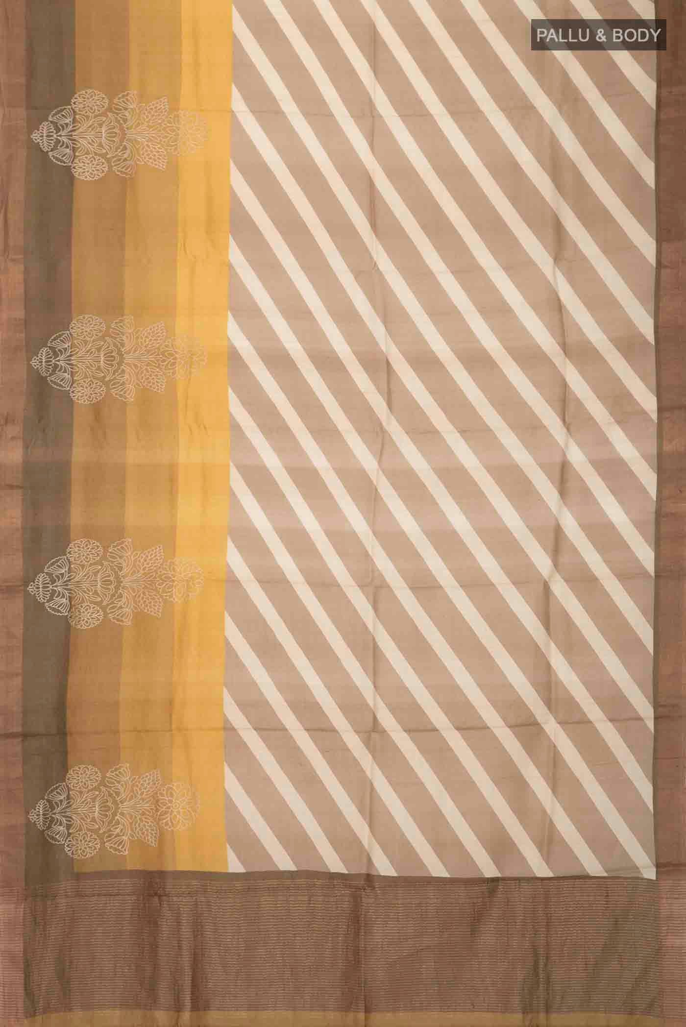 Beige Tussar Silk Saree - Image 5