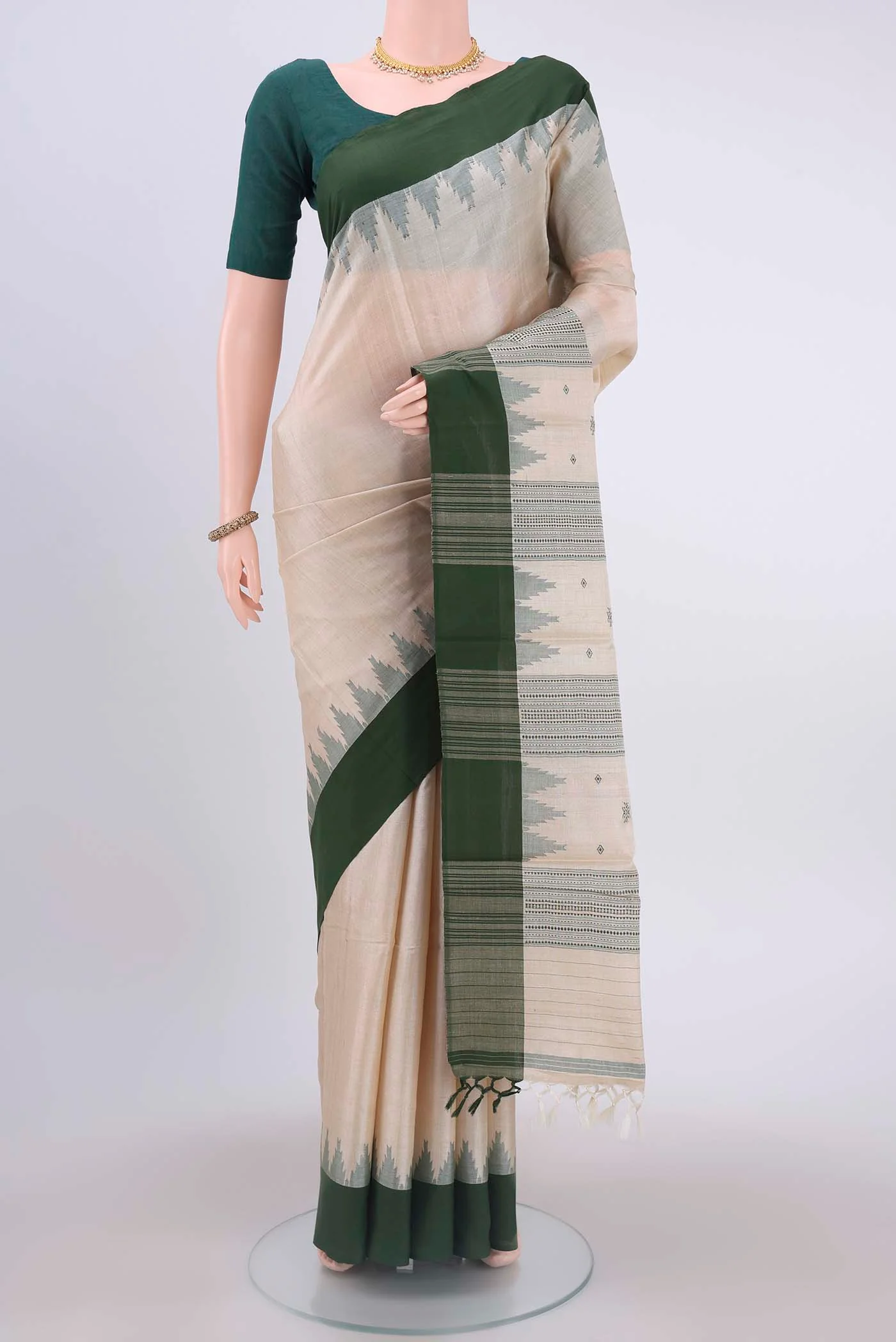Beige Tussar Silk Saree