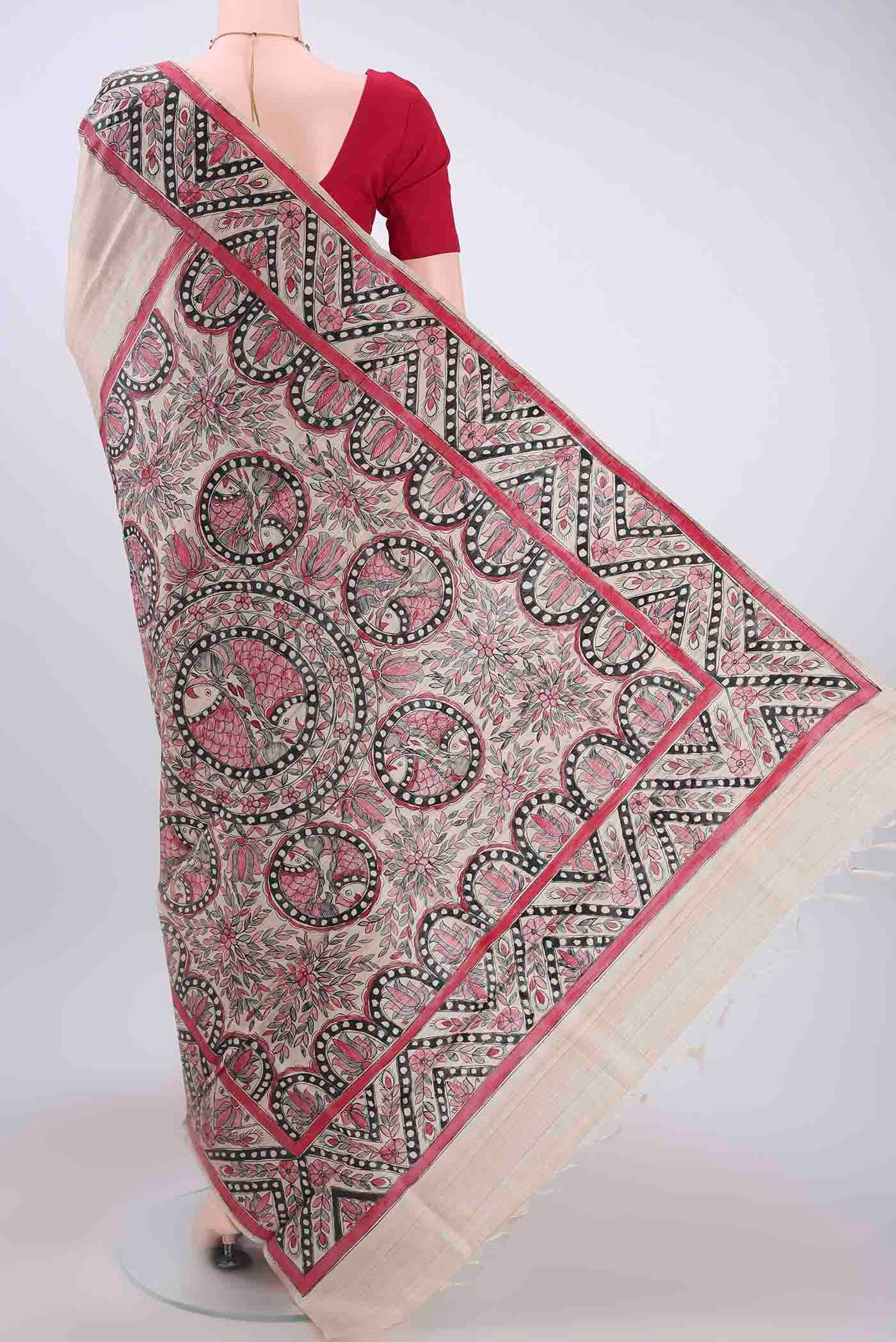 Beige Tussar Silk Saree - Image 3