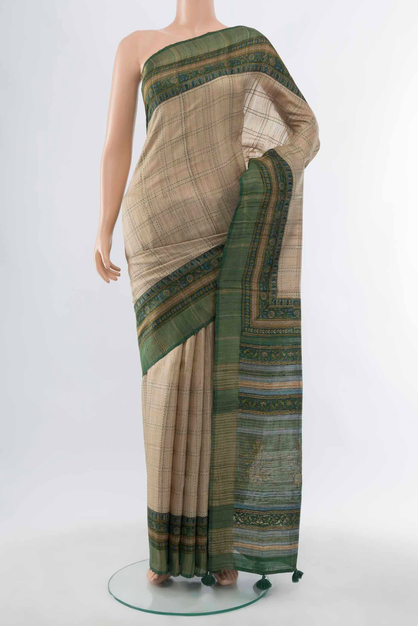 Beige Tussar Silk Saree