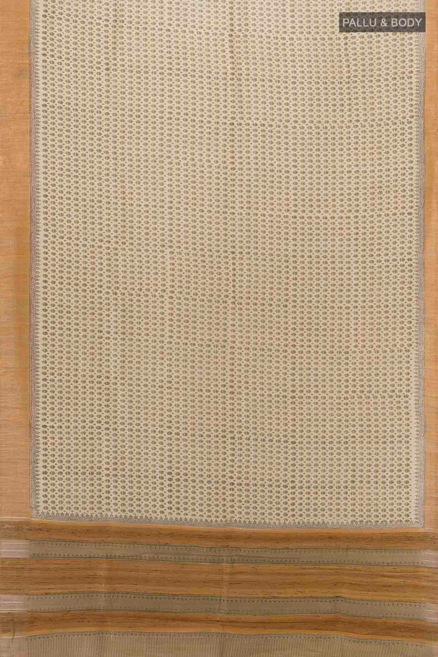 Beige Tussar Silk Saree - Image 5