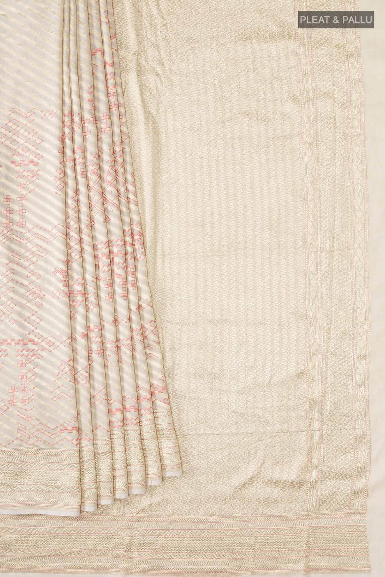 Beige Tussar Silk Saree - Image 2