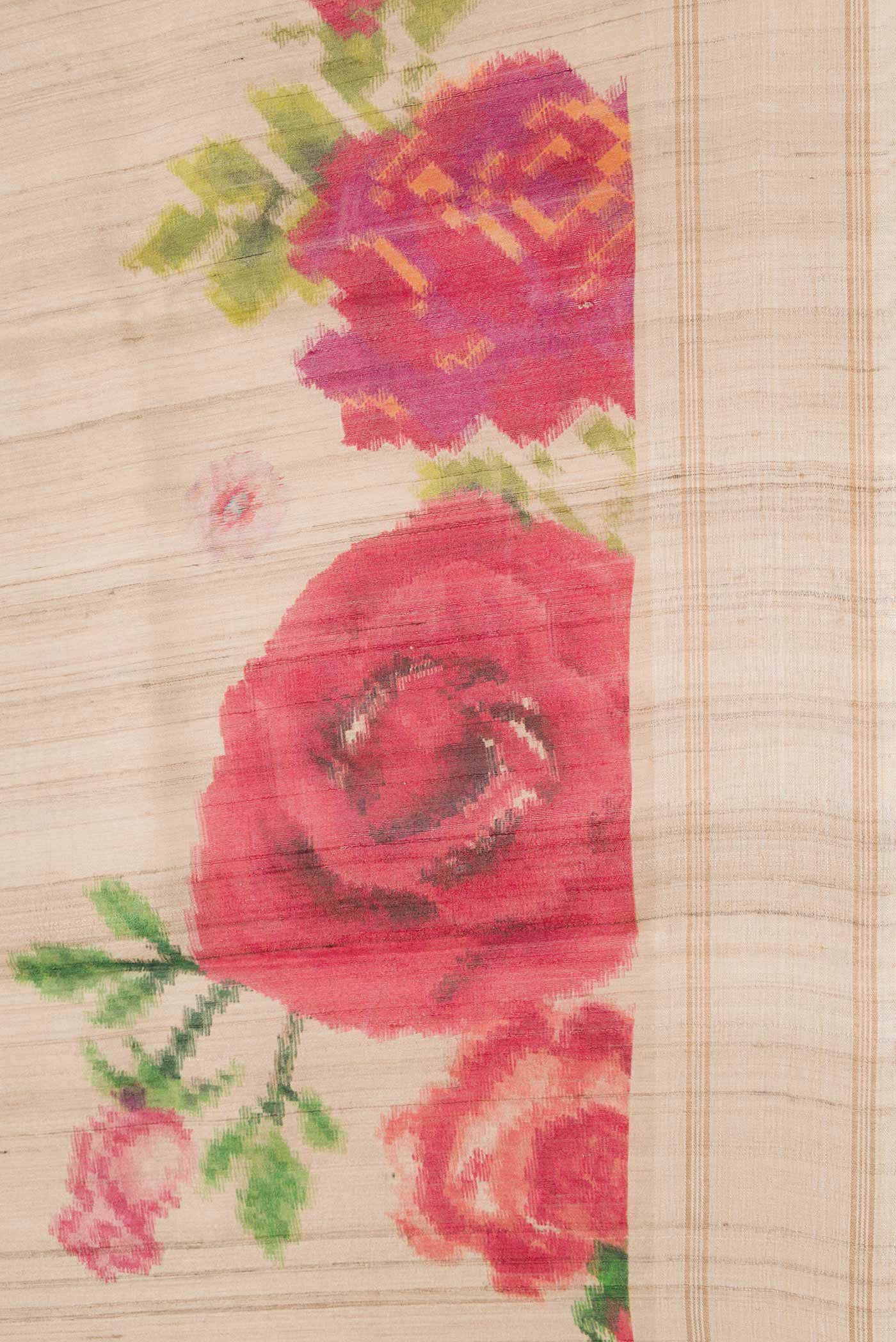 Beige Tussar Silk Saree - Image 3