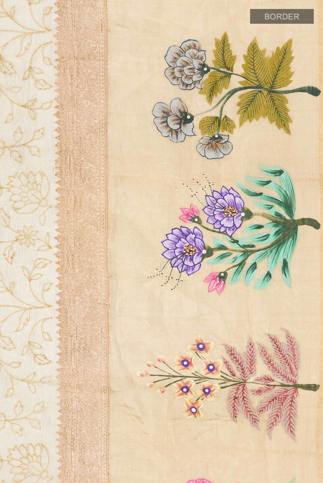 Beige Tussar Silk Saree - Image 6