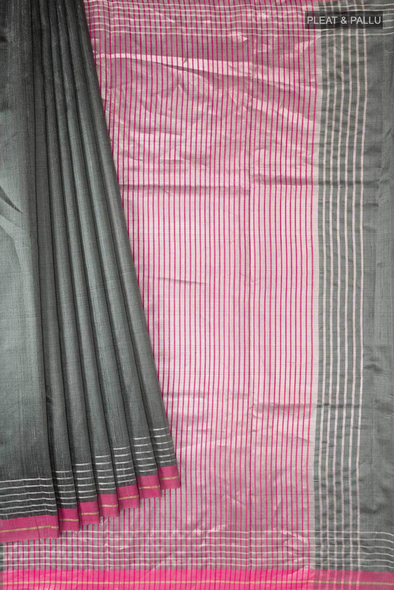 Bhavi-Sage Green Bhagalpuri Tussar Silk Saree - Image 6