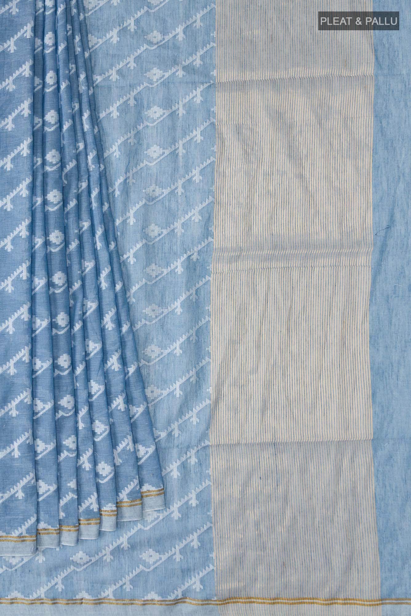 Bimala-Dusty Blue Bengal Cotton Saree - Image 2