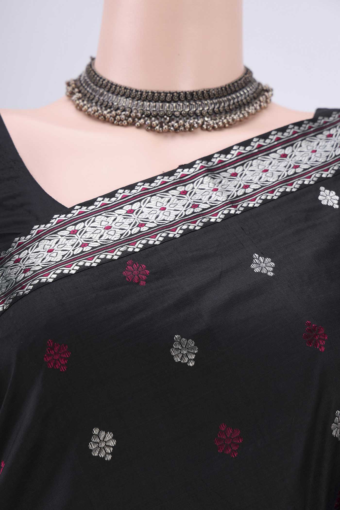 Black Assam Silk Saree - Image 2