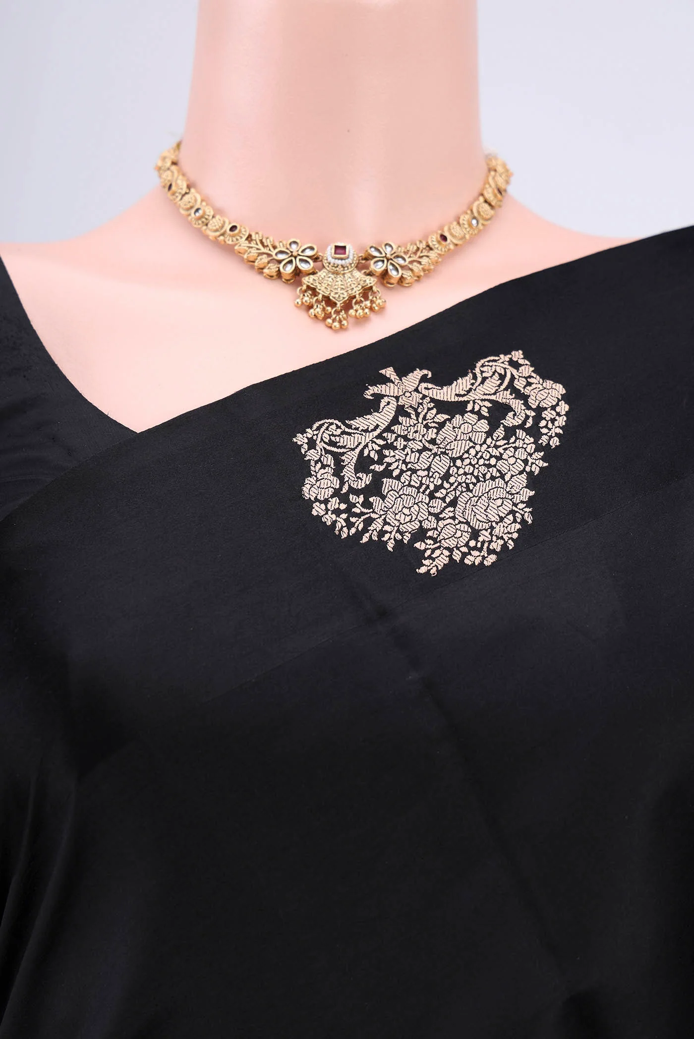 Black Banarasi Katan Silk Saree - Image 2